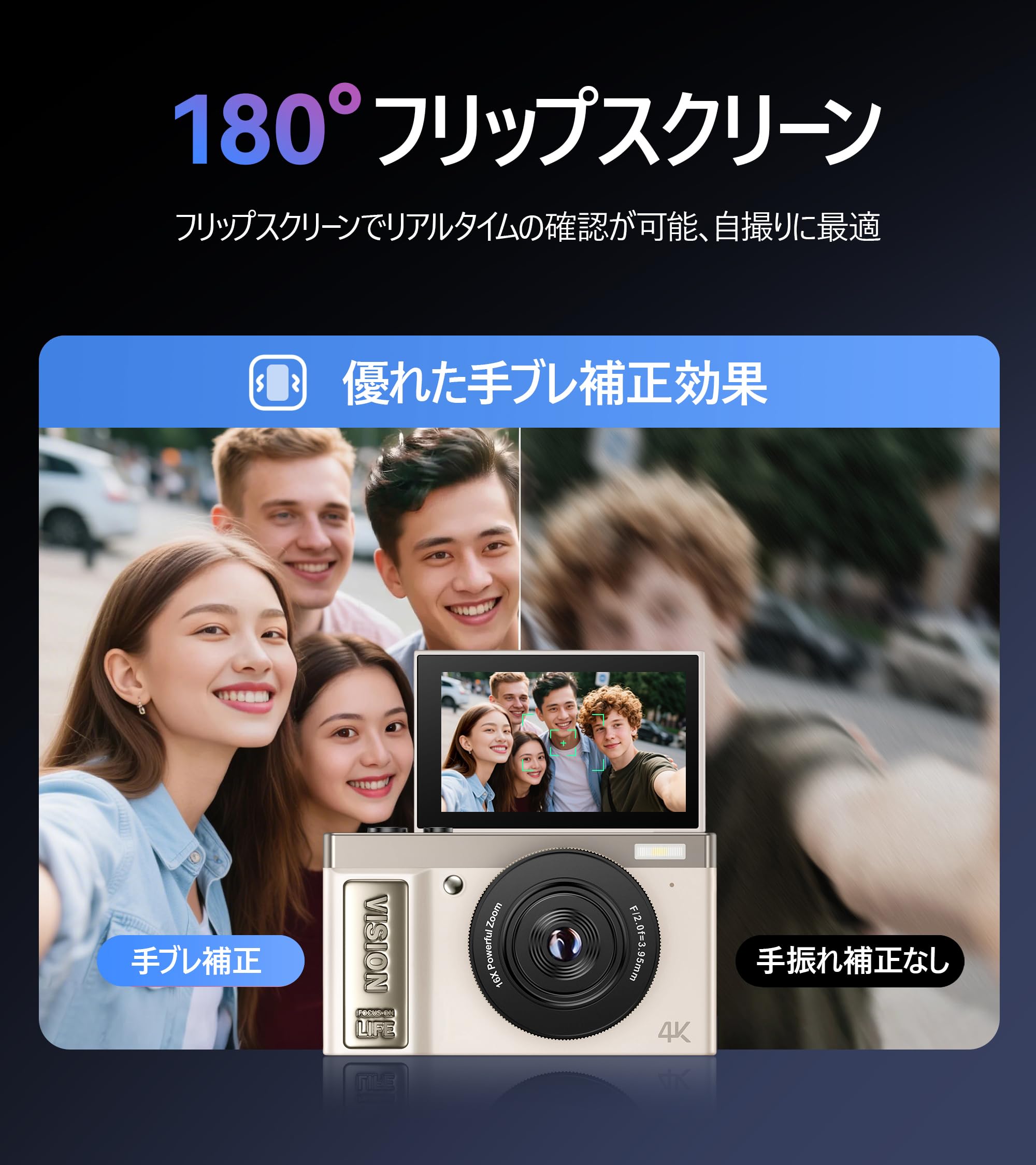 Amazon | デジカメ AEKOMi 4K動画撮影 64MP画素 フリップ デジタル