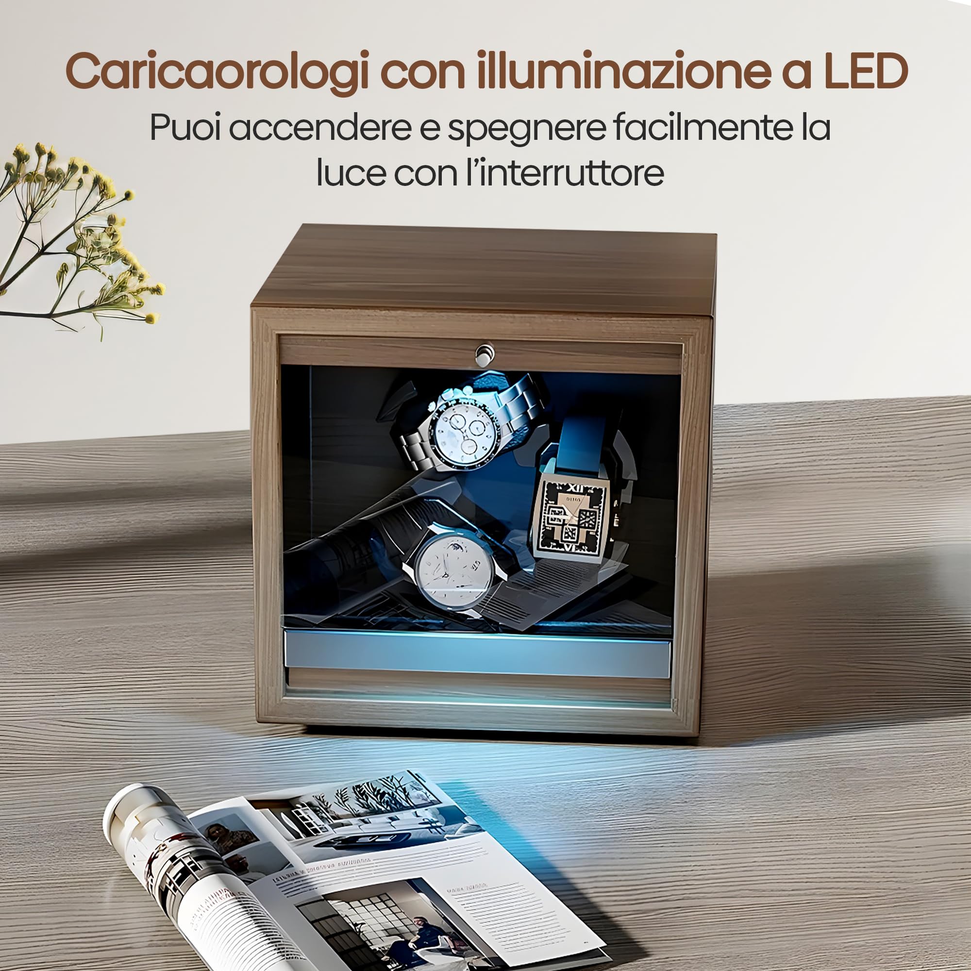 Olvy Caricaorologi per 3 Orologi, Watch Winder con Motore Ultra Silenzioso, Cuscino Flessibile per Orologio, Watch Winder in Legno