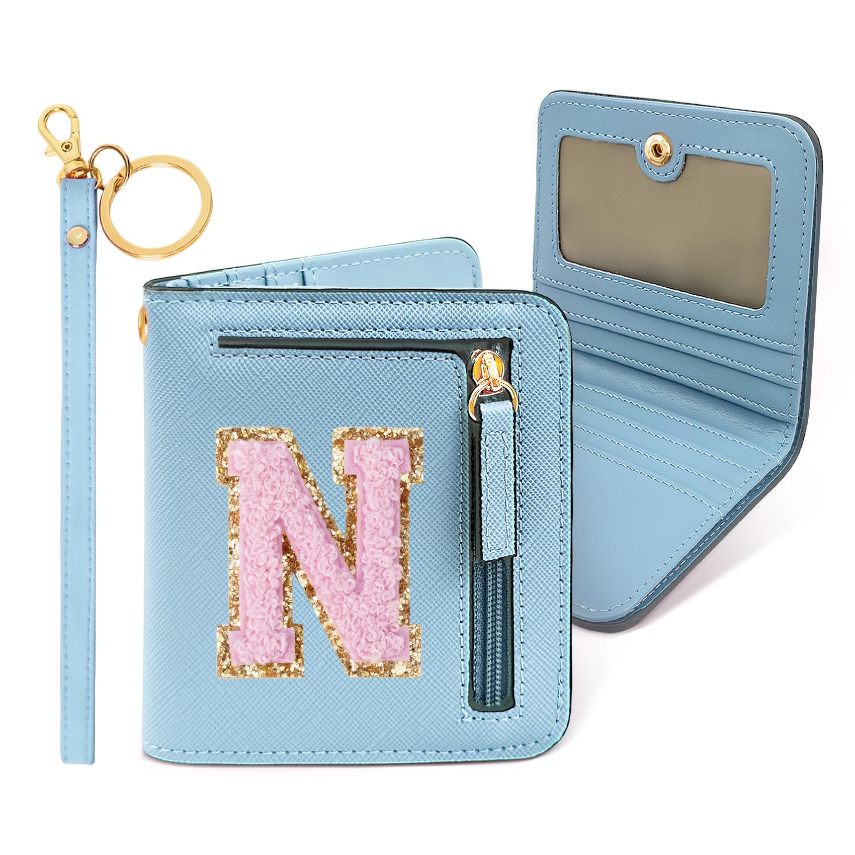 COSHAYSOO Personalized Easter Basket Stuffer Birthday Graduation Appreciation Thanksgiving Gifts for Girls 7 8 9 10 11 12 13 14 year old RFID Wallet Blue Small Initial Letter N