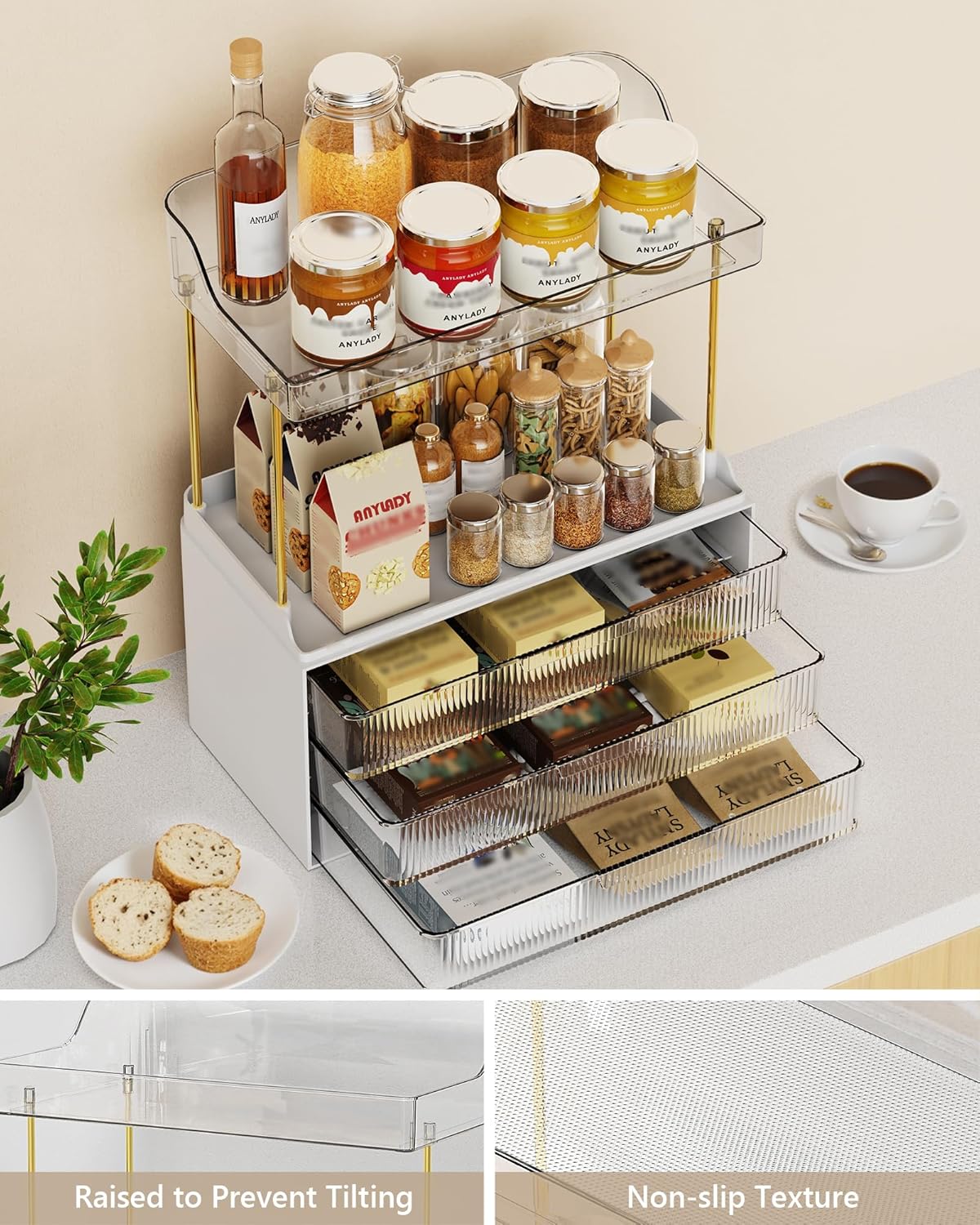 Anylady Bathroom Organizers and Storage, Makeup Organizer (Sturdy Durable Attractive), Ideal for Vanity, Countertop, Counter, Perfume, Skincare, Cabinet, Cosmetic, Dresser Organizer (White)