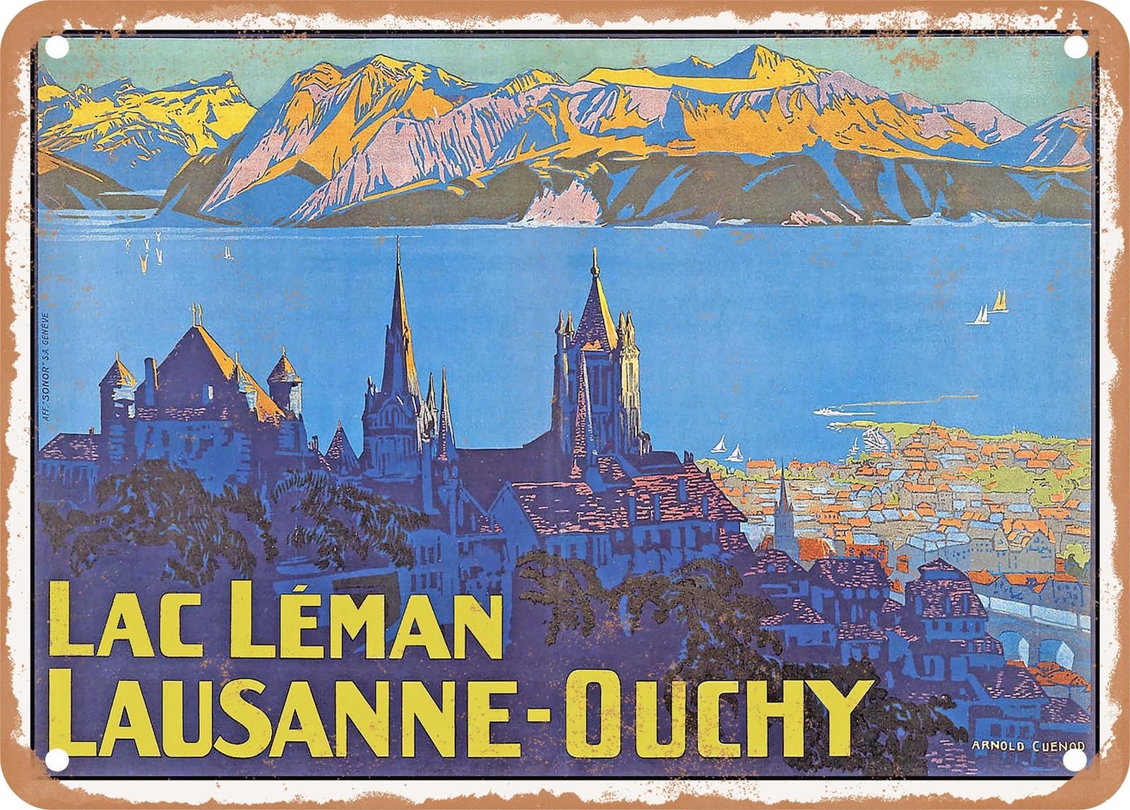 Miaomansenstore Metal Sign - 1913 Lake Geneva, Lausanne-Ouchy Vintage Ad Home Decor