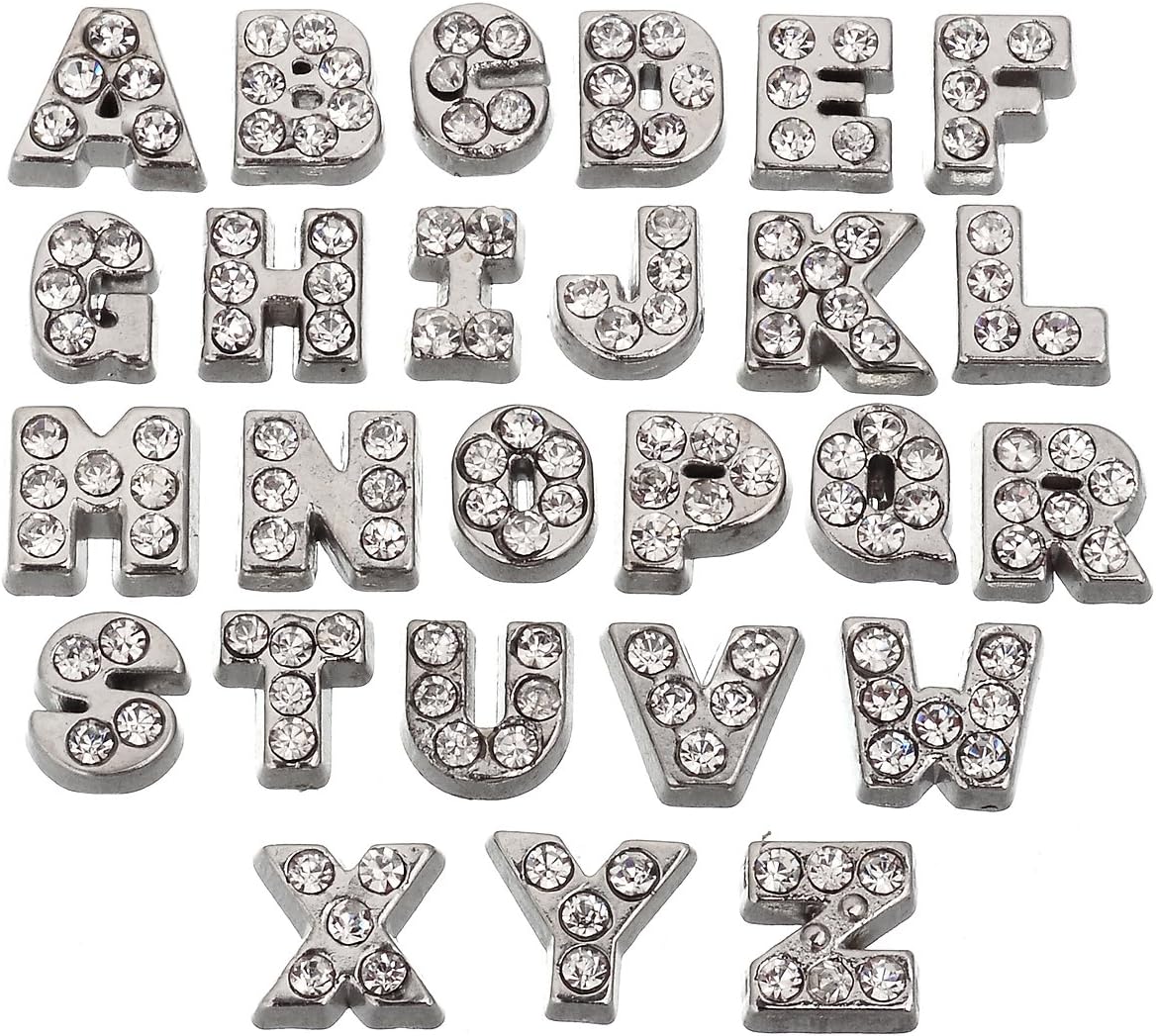 RUBYCA 26pcs Czech Crystal Floating Charms Alphabet A-Z Letters Lot for Glass Living Memory Locket Silver Color