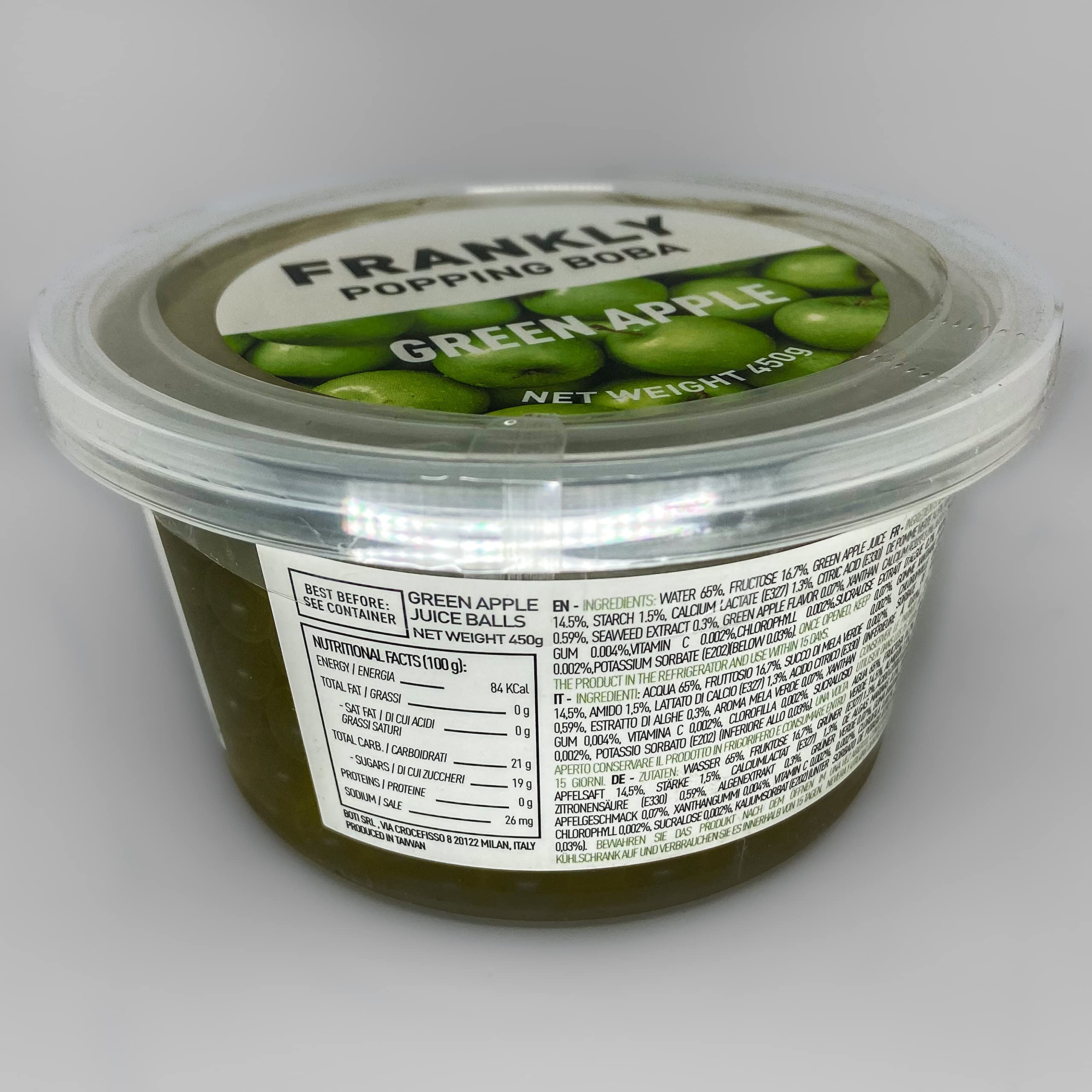 FRANKLY Popping Boba - Perle alla frutta Per Bubble Tea, Yogurt, Torte e Dolci (Mela Verde, 450 Grammi)
