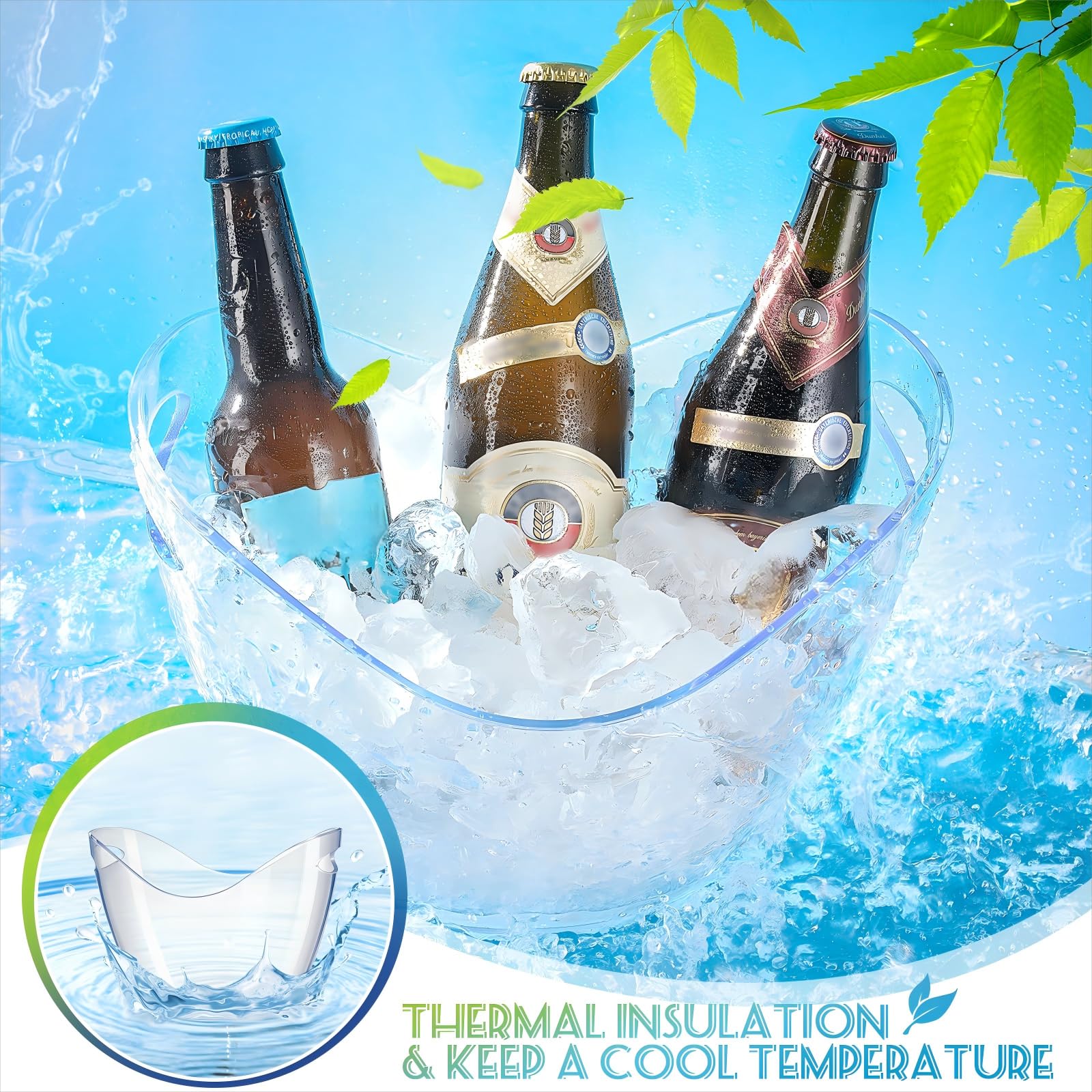 Lot de 6 seaux à glace ovales en plastique pour boissons - Seau coloré
