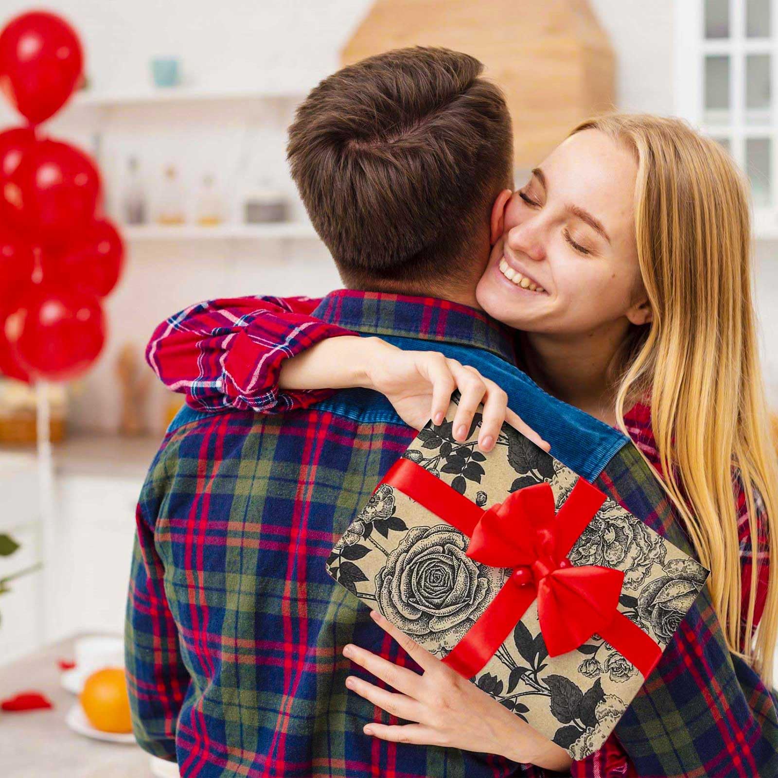 YXTII Papier do pakowania duża rolka, kwiatowy papier do pakowania prezentów z wyciętymi liniami na ślub, walentynki, Boże Narodzenie, wieczór panieński, baby shower, 17 cali x 49 stóp