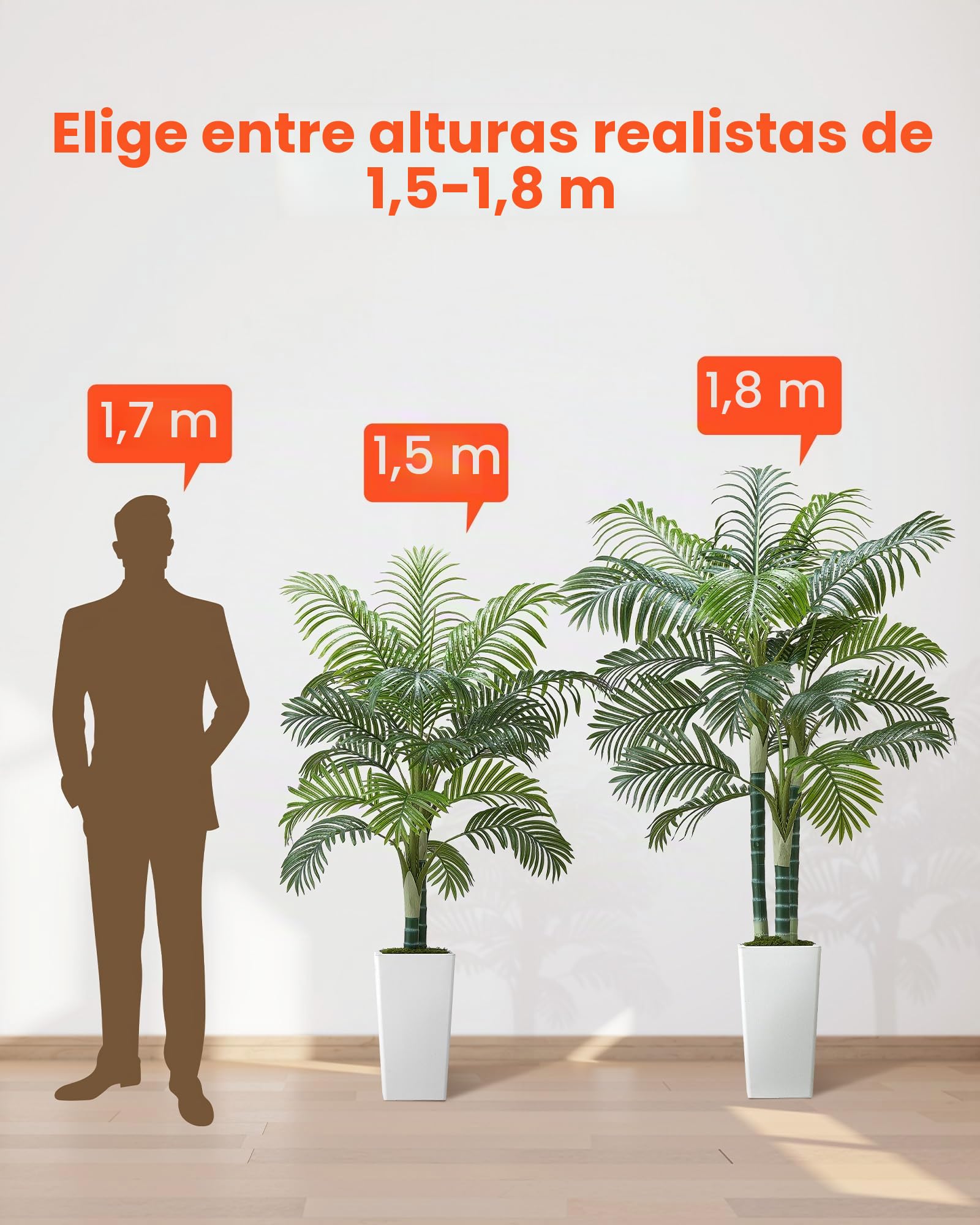 VEVOR Palmera Areca Artificial Tropical de Imitación con Maceta Alta Blanca, para Decoración de Hogar, Oficina, Sala de Estar, Inauguración de Casa, Interior y Exterior, 1040 x 1040 x 1780 mm