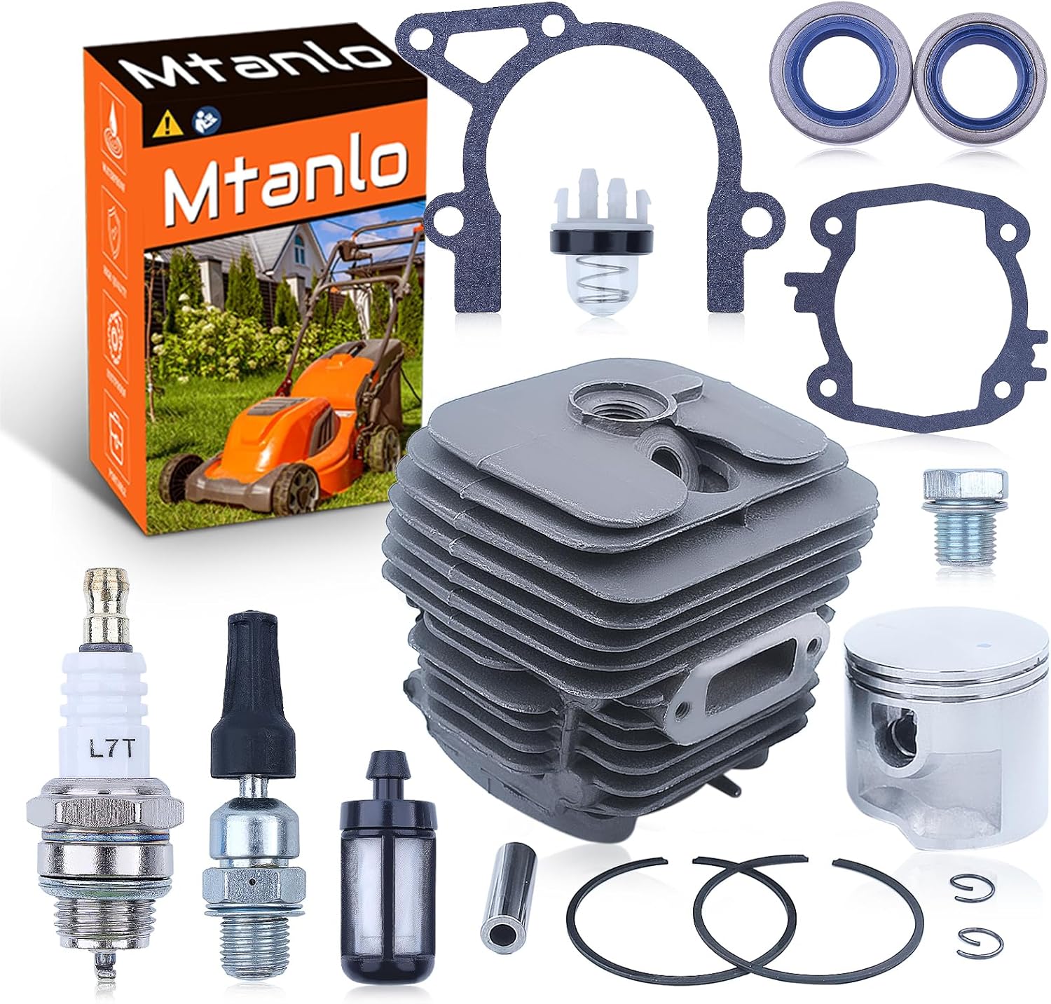 50mm Cylinder Piston Gaskets Kit For Stihl TS410 TS420 TS 410 420 Cut-Off Saw, Cylinder Piston Kit, Spark Plug, Decompression Valve, Plug, Fuel Filter, Primer Bulb, Oil Seal, Gasket.