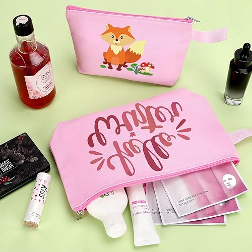 Miniatura 4 de Sinzip 10 bolsas de maquillaje de lona de algodón con parte inferior y correa, bolsa de cosméticos multiusos con cremallera, bolsa de aseo de viaje,