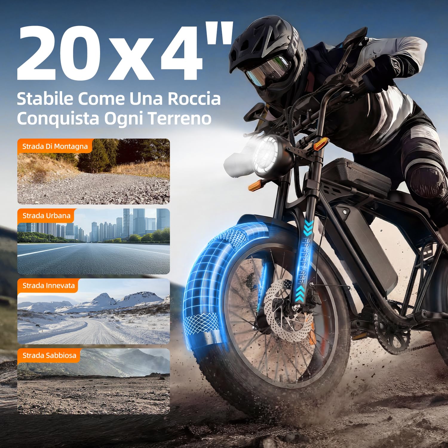 X5 Bicicletta elettrica per adulti, 20 x 4 Fat Tyre Mountain bike con autonomia di 80 km e batteria removibile 48 V 15 Ah, motore 250 W, 25 km/h, bicicletta elettrica da fuoristrada con borsa