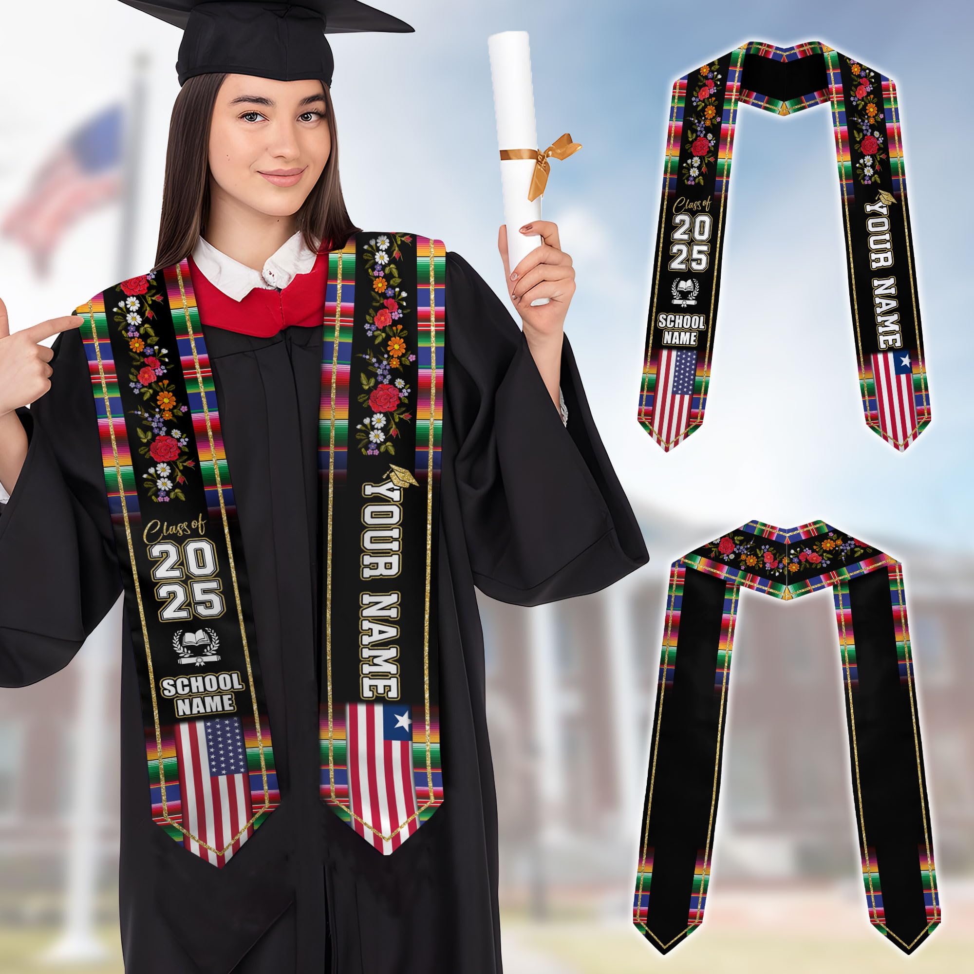 MonkeyVan Personalized Liberia Graduation Stole, Liberian Graduation Sash, Liberia Flag Graduation Stole, Class of 2025 Lb8