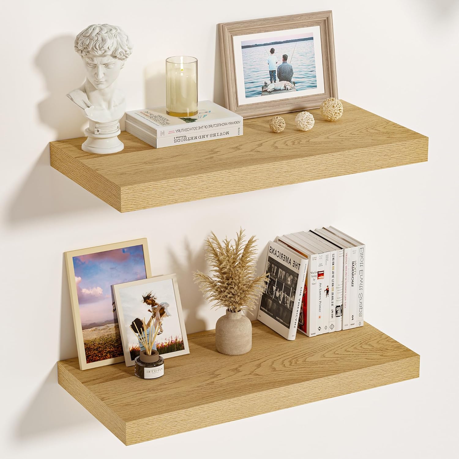 Vivelove 12 Inch Deep Floating Shelves 16 inch Long, Over Toilet Shelf with Invisible Brackets, for Bedroom Bathroom Living Room Kitchen Office, Rustic Farmhouse Decor, 15.7X12X1.5 Set of 2, Oak