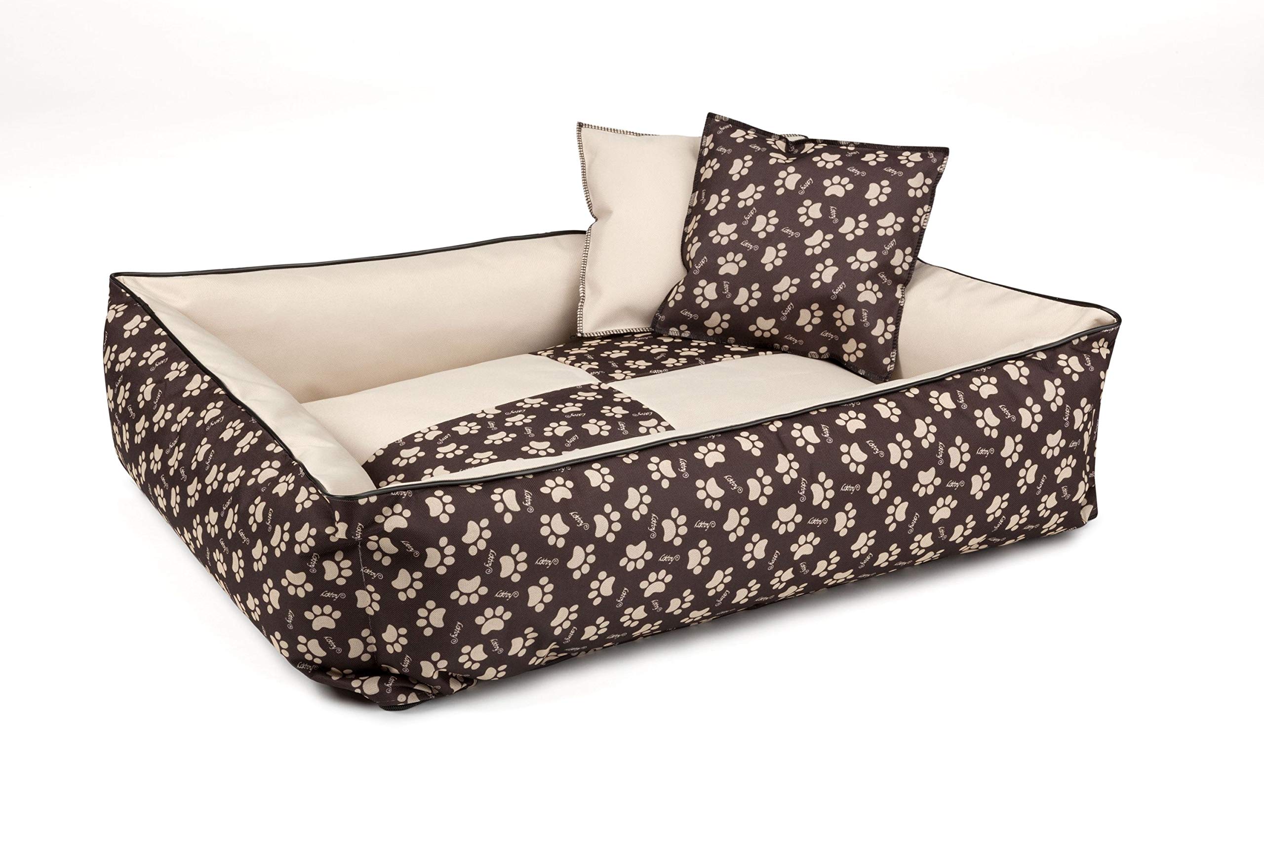 BedDog Cama para Perros 2 en 1 MAXQ, cojín para Perros con Funda extraíble Lavable, Cesta para Perros, sofá para Perros medianos, XL, Beige-marrón con Patas