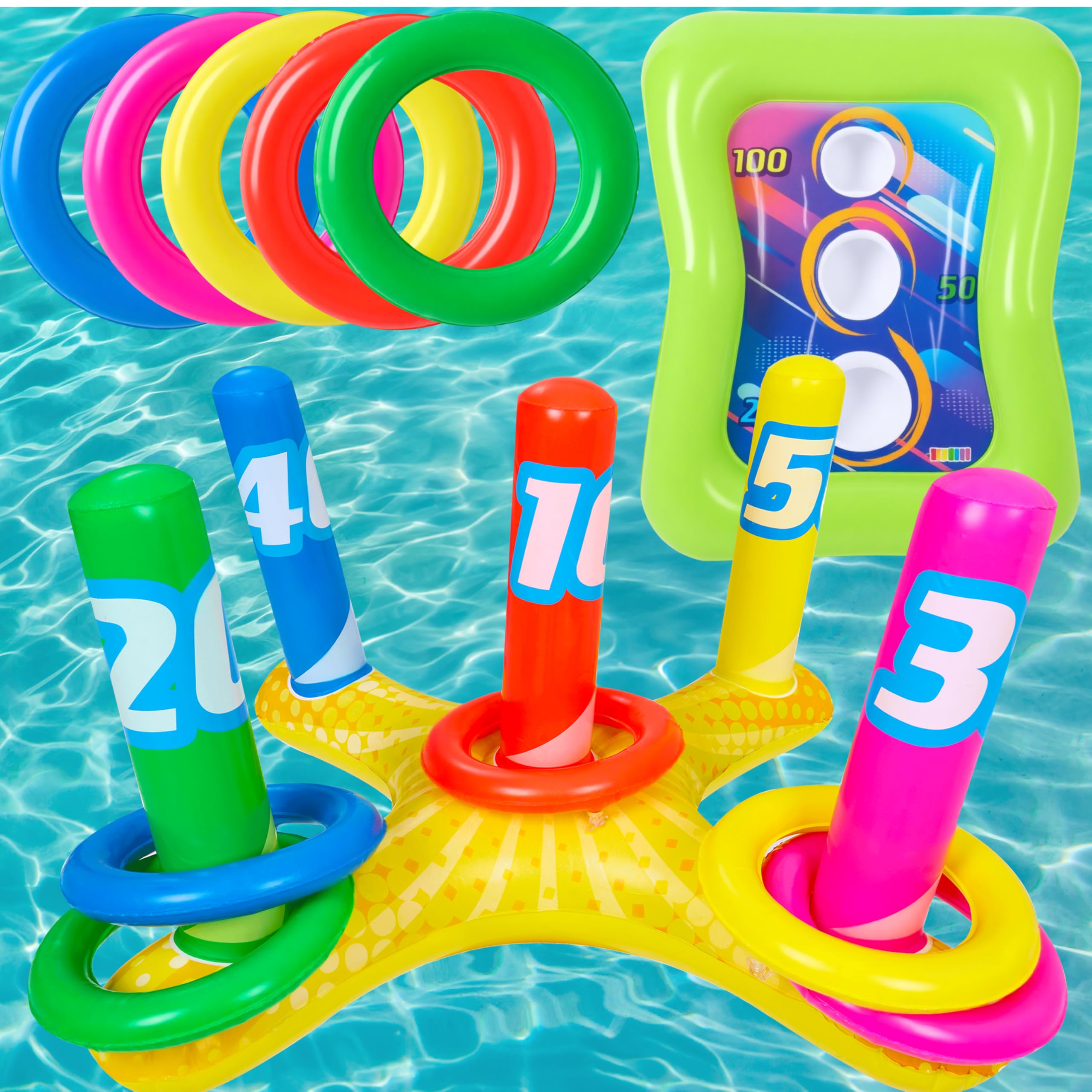 2 Sets Inflatable Pool Toss Game Combo Set Includes Ring Toss & Corn-Toss Game Floating Swimming Pool Games for Kids Adults Party in Summer