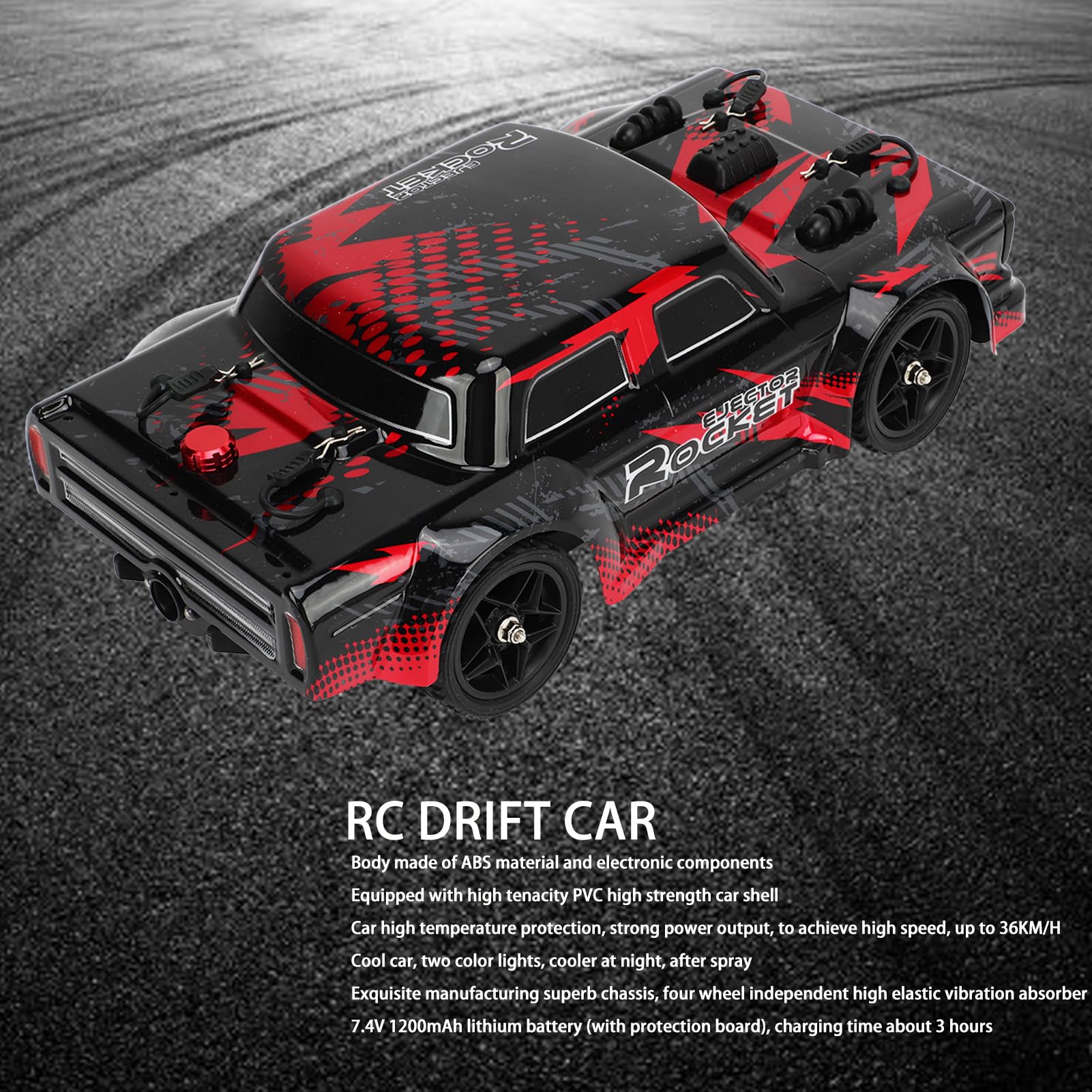 Samochód do driftingu RC, skala 1/16, 2,4 GHz 4WD, pilot zdalnego sterowania, 36 km/h, samochód RC o dużej prędkości, do ponad 6 rozrywek ze światłem LED