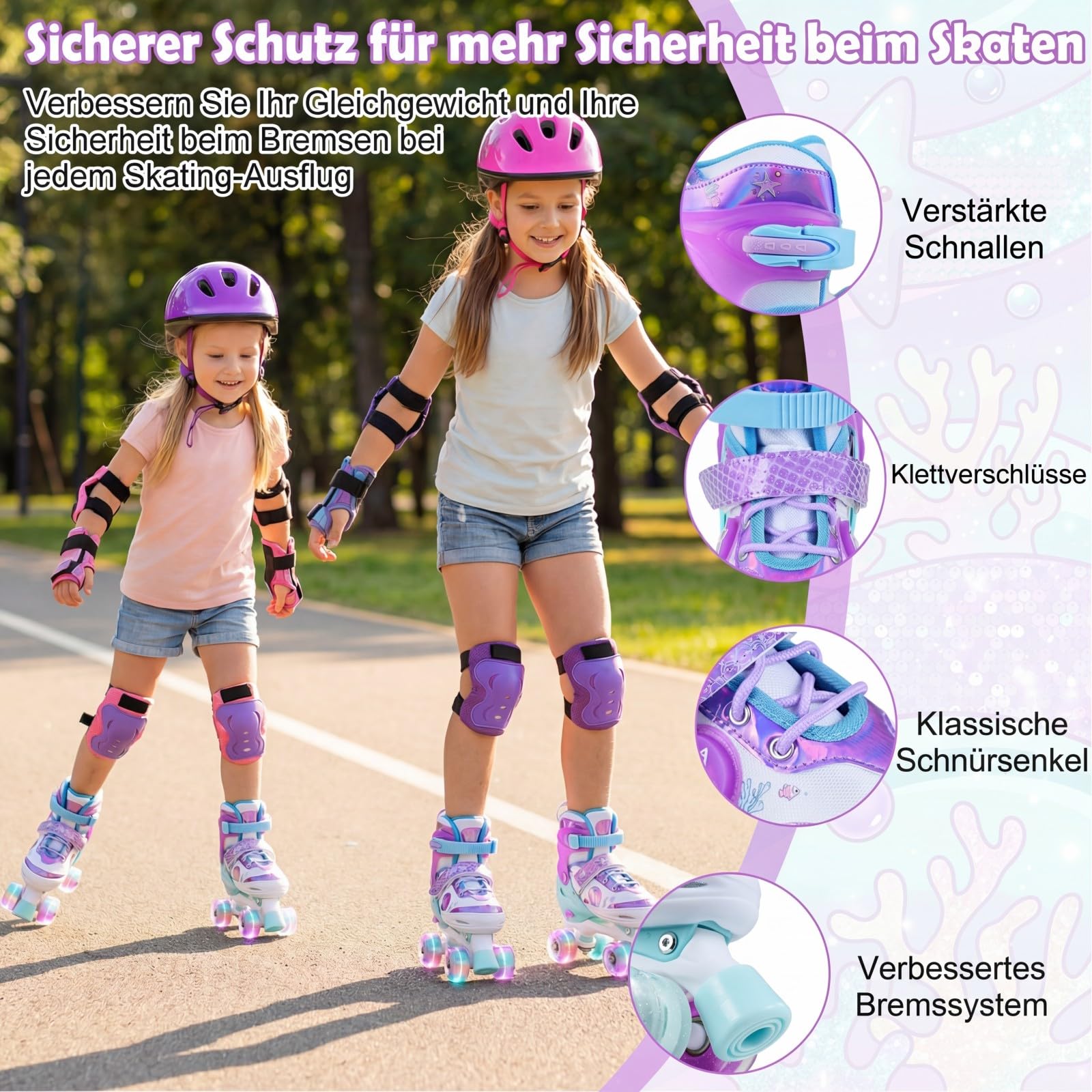 COSTWAY Rollschuhe Kinder 4 Größen verstellbar, Quad Skates mit leuchtenden LED Rädern, Kinderrollschuhe, Roller Skates Drinnen & Draußen für Jungen, Mädchen & Anfänger ab 5 Jahren