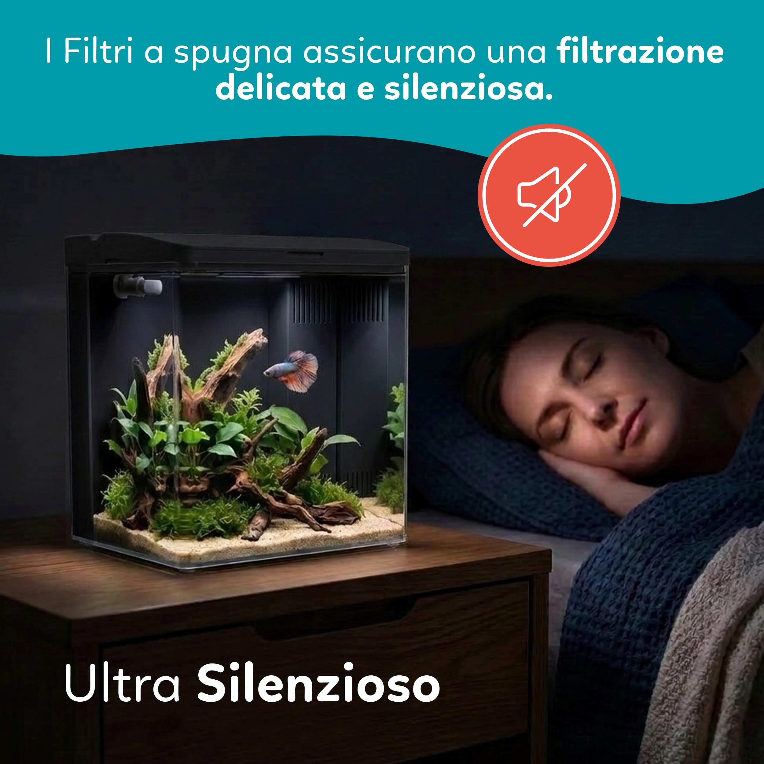 AQPET NEYA Acquario da Scrivania con Filtro e Pompa Inclusi, LED 5 Modalità e Porte USB – Mini Acquario in Acrilico con Coperchio Apribile, Ideale per Betta, Caridine e Piante Acquatiche 5lt (Nero)