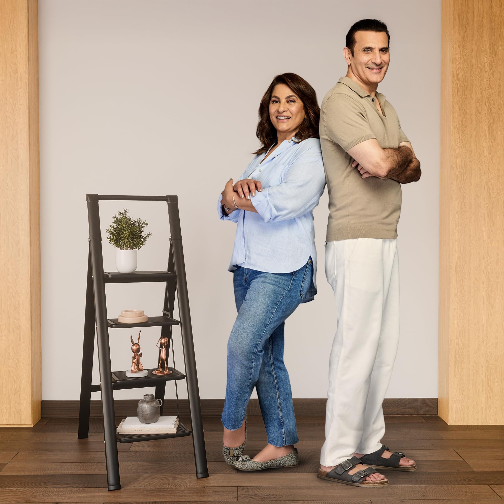 Lifelong 4 Steps Steel Ladder with Handle for Home, Foldable & Portable Stairs, Versatile Use for Kitchen, Bathroom & Office Foot Stool - Multipurpose Step Stool with 150 Kg Capacity (LLSLH04, Black)