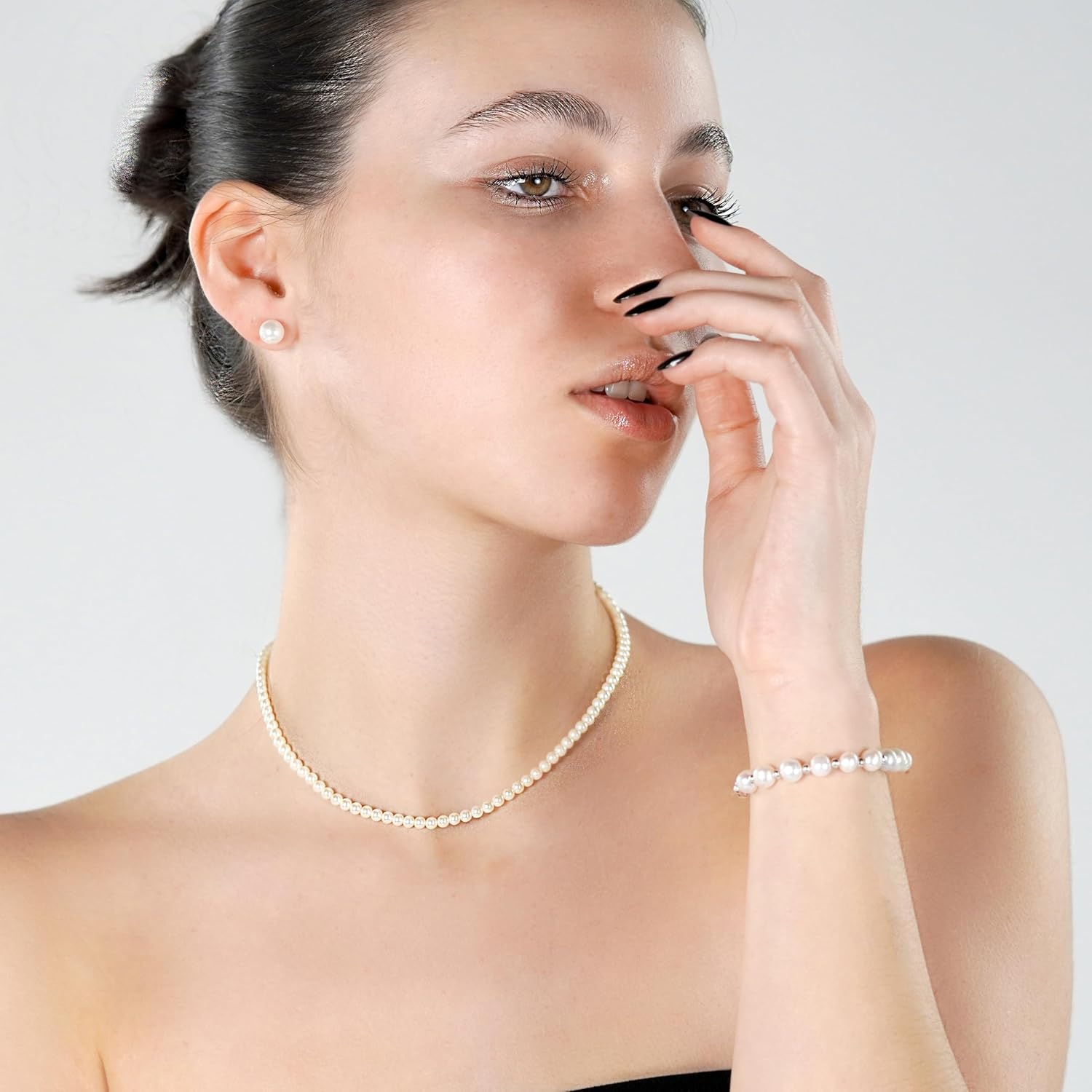 White Swarovski Pearl Necklace for Women 925 Sterling Silver Clasp Ivory Swarovski Pearls Strands 4mm 6mm 8mm Jewelry Gift for Wedding Prom Birthday Bridesmaids Mothers Day - Image 3