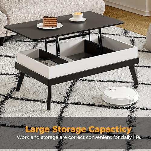 Miniatura 6 de Mesa de centro elevable, mesa de centro de instalación de diez minutos con compartimentos de almacenamiento ocultos, mesa de comedor para sala de