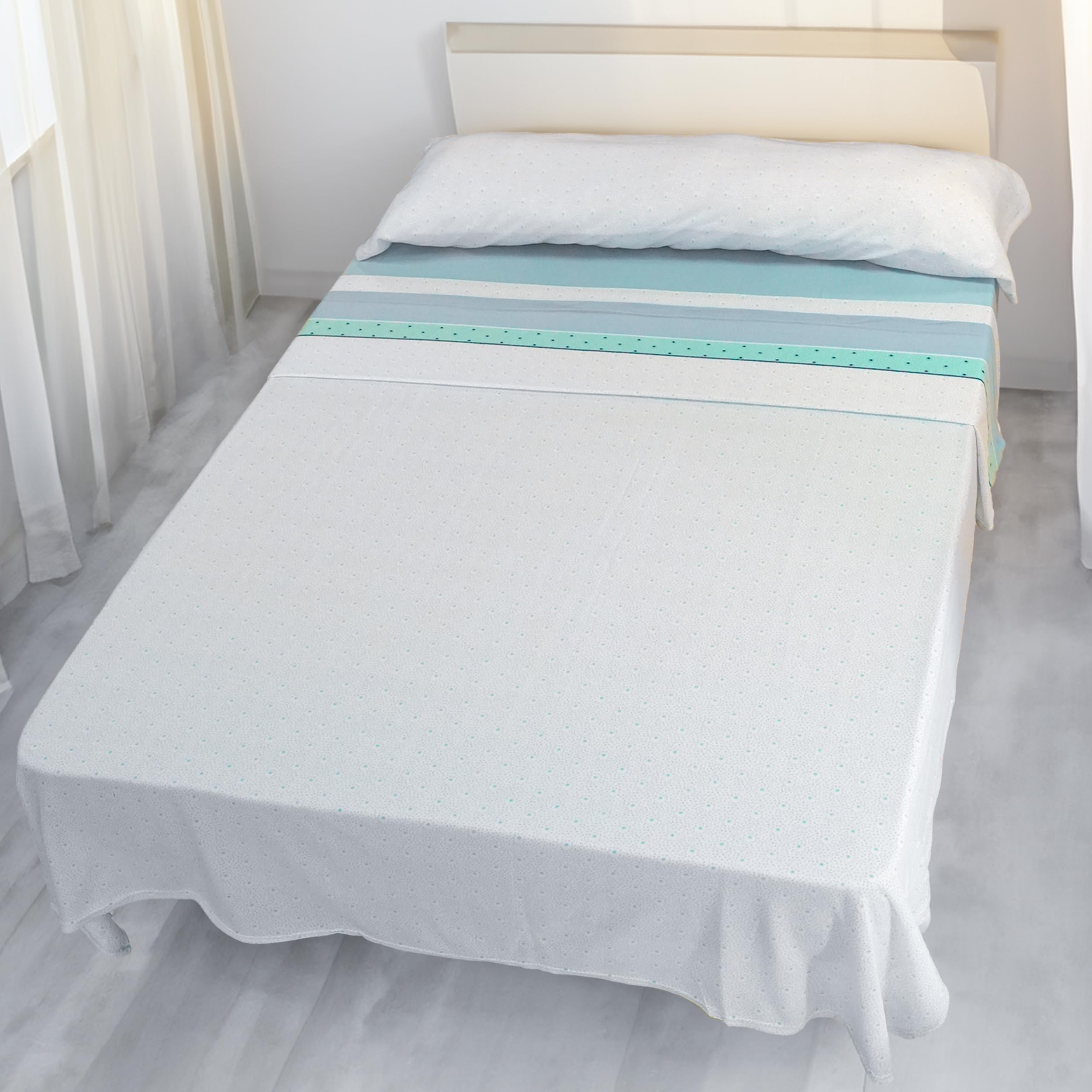 Conjunto de Sábanas Térmicas Pirineo 3 Piezas para Invierno - Microfibra Cepillada Premium, Incluye Sábana Bajera Ajustable, Encimera y Funda de Almohada - Color Punto Azul, Cama de 135 x 190cm