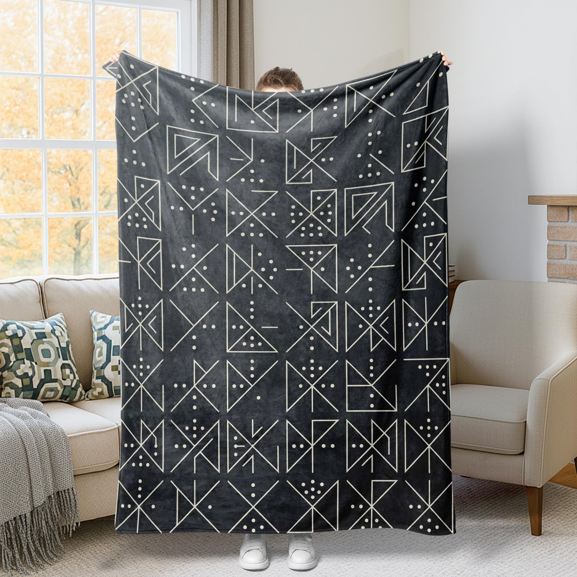 Couverture légère triangles et pois grand plaid géométrique et moderne lit et sofa
