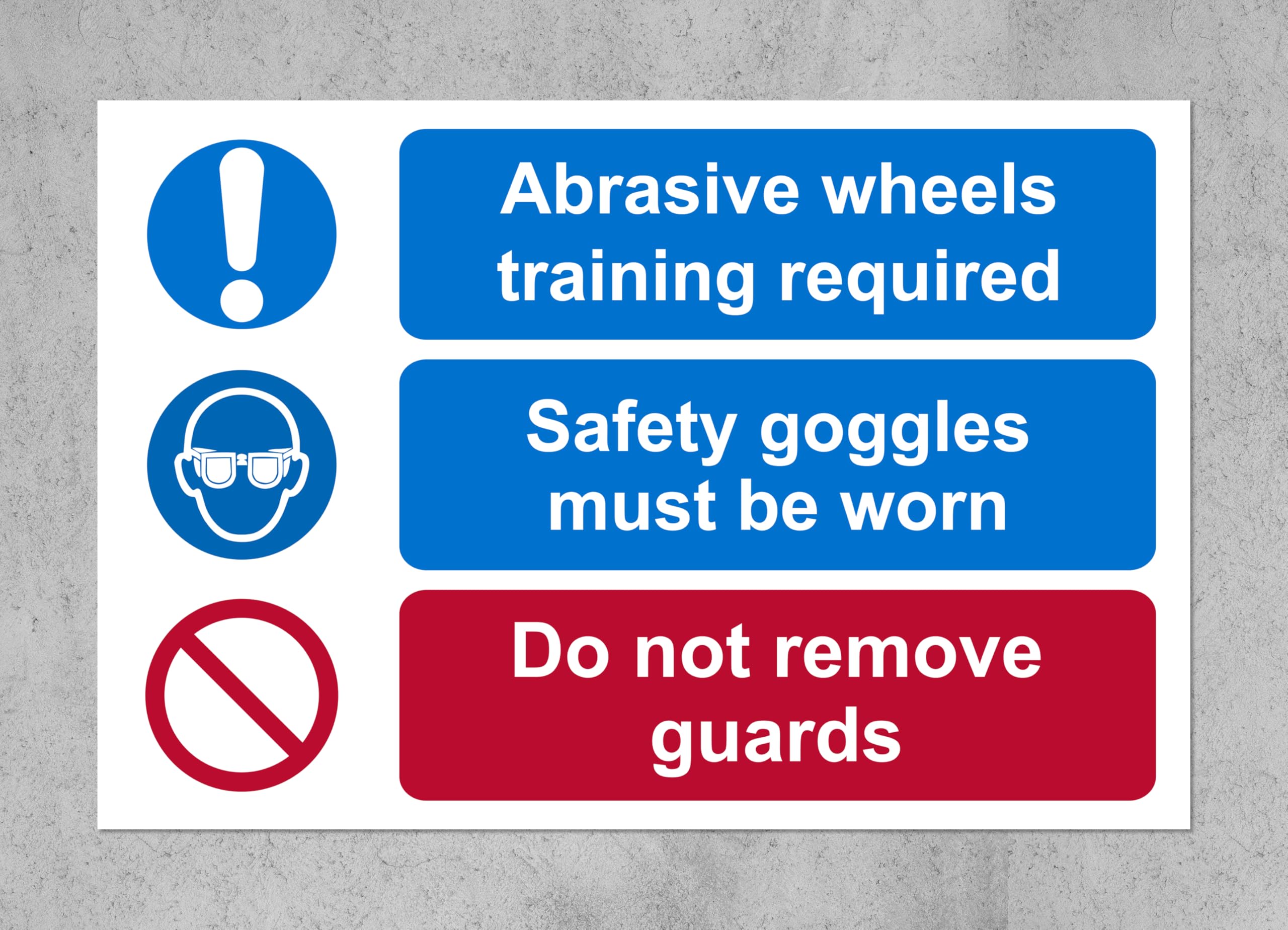 Abrasive wheels training required multicoloured sign - 1mm flexible Plastic sign (600mm x 400mm)