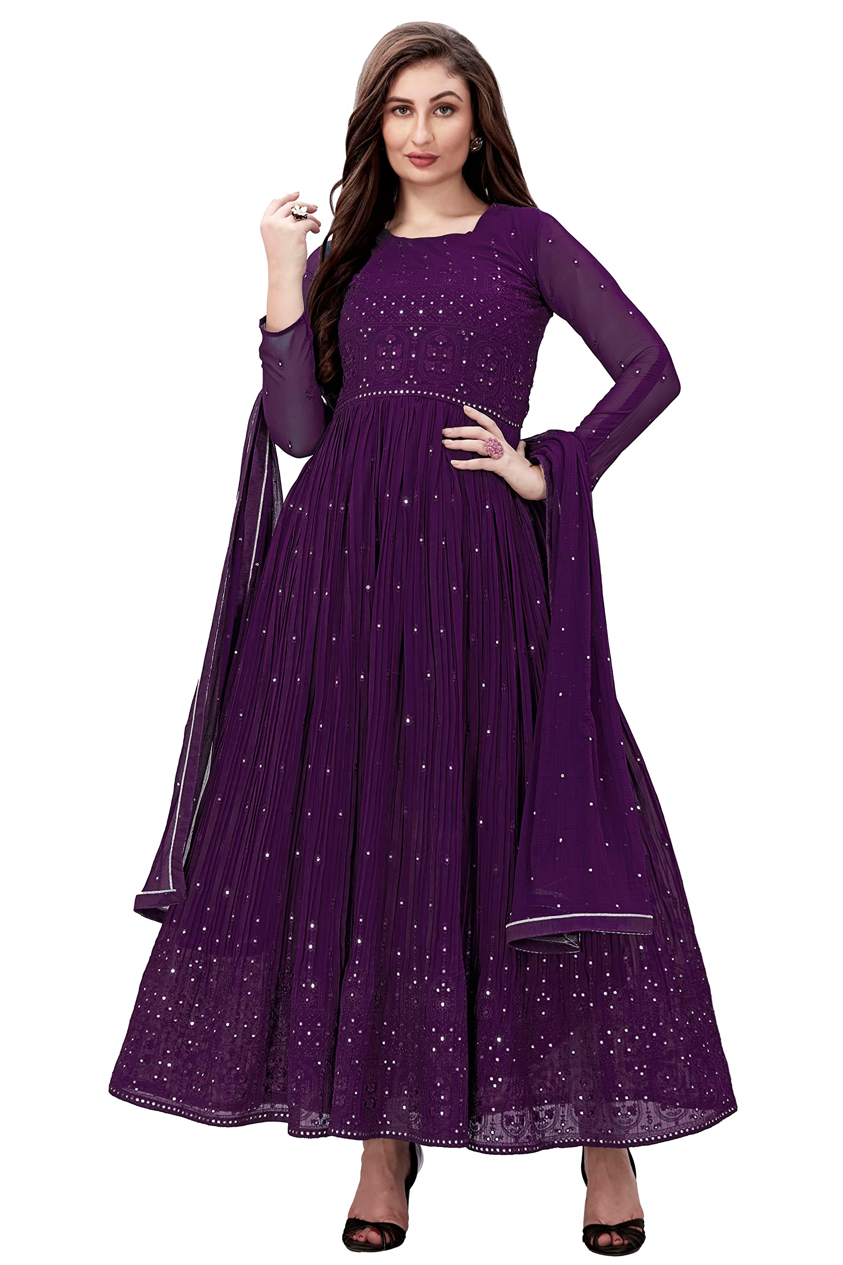 Women's Georgette Embroidery Anarkali Suit Set Stitched