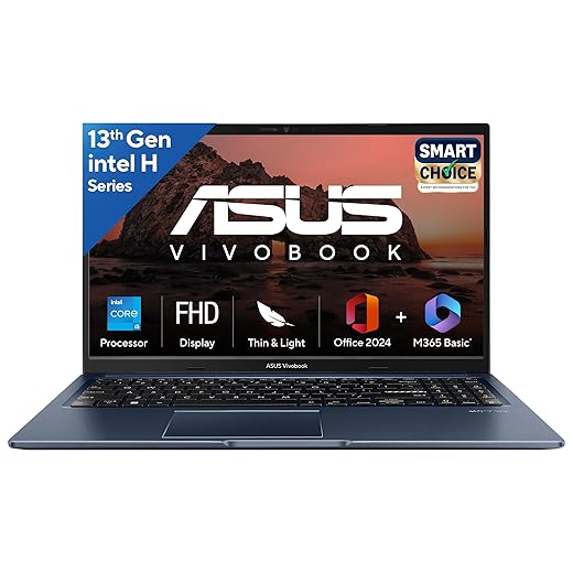 ASUS Vivobook 15, Smartchoice,Intel Core i5 13th Gen 13420H,16GB RAM, 512GB SSD, FHD 15.6",Windows 11, Office Home 2024, Quiet Blue, 1.70 kg, X1502VA-BQ836WS,Intel UHD iGPU, M365 Basic (1Year)* Laptop