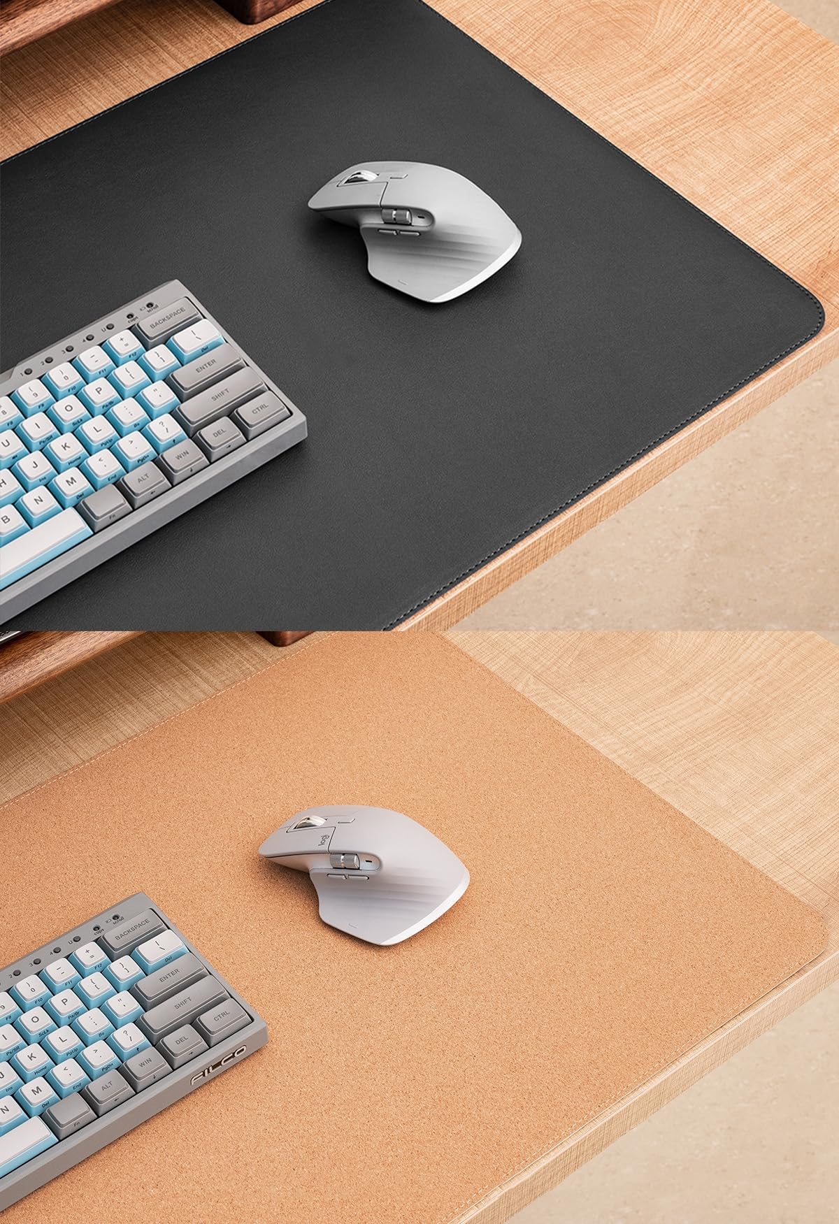 Ruby Lil Tappetino Per Mouse in Pelle Impermeabile, Sughero Naturale E Pelle PU Doppio Lato, Tappetino Da Scrittura Per Scrivania Per Ufficio/Casa/Arredamento,Nero,100x60cm