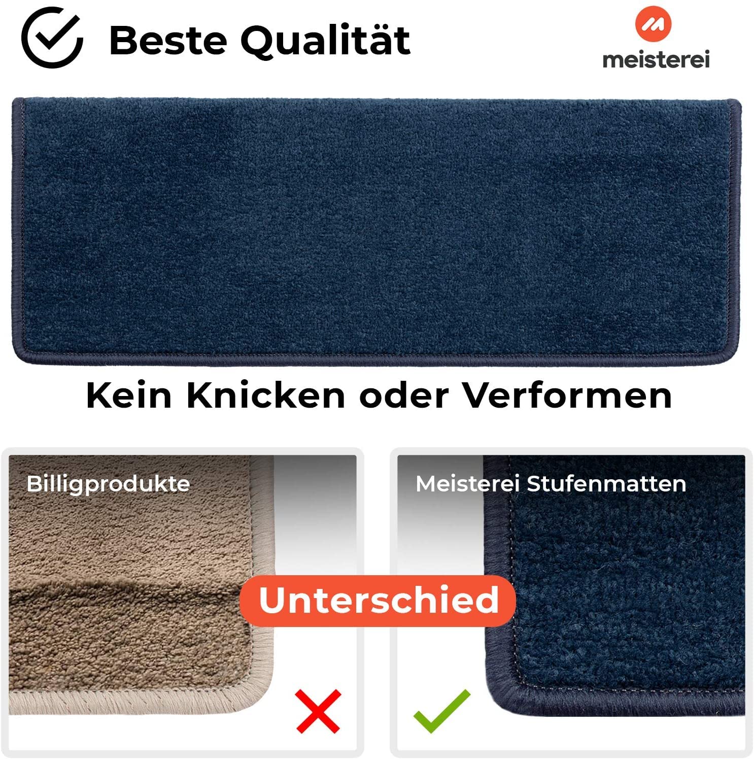 casa pura 15x Treppenstufen Matten, Stufenmatte innen für Treppe, Dynasty Velours Treppenteppich selbstklebend, Teppich für Treppenstufen (rechteckig, Blau)
