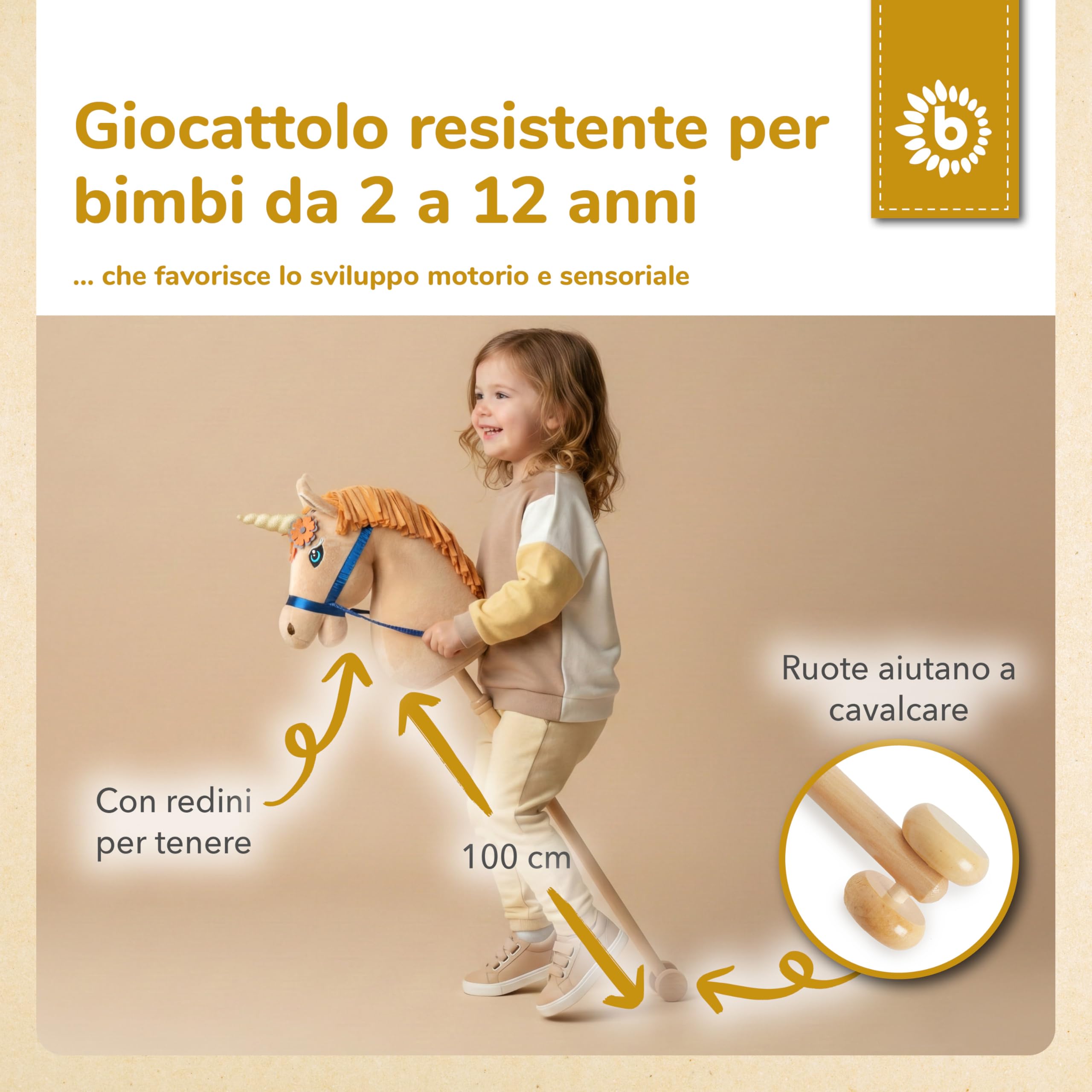 Bieco Cavallo a Spina Unicorno Magic | Cavallo Cavalcabile per Bambini | Hobby Horse Realistico Testa di Cavallo con Bastone Giochi Bambini 1 Anno Femmina Regalo 1 Anno Cavallino interattivo Bambina