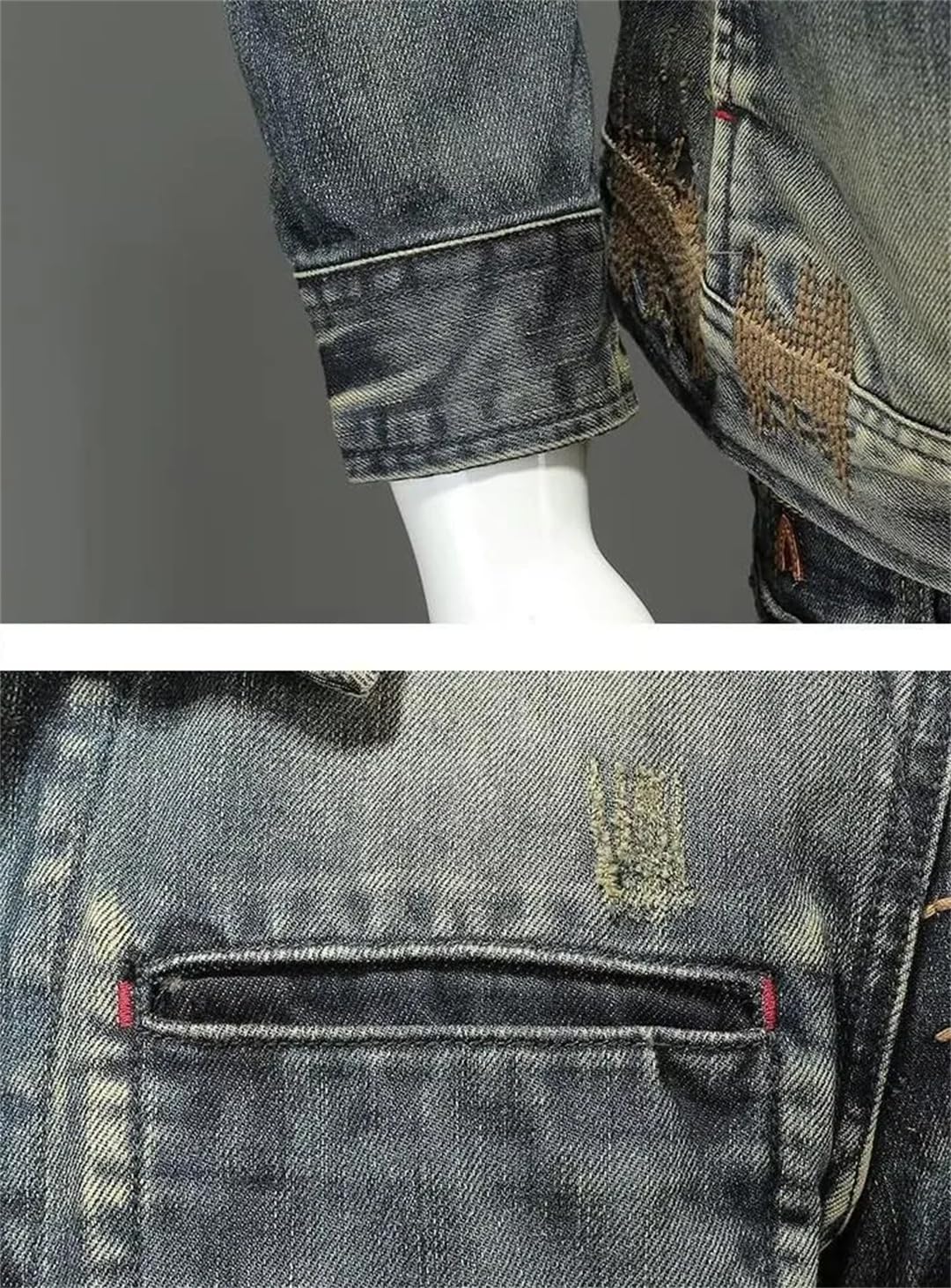 Męski Vintage Zip Stand Up Bawełniany Slim Fit Denim Płaszcz Zimowa Kurtka Dżinsowa