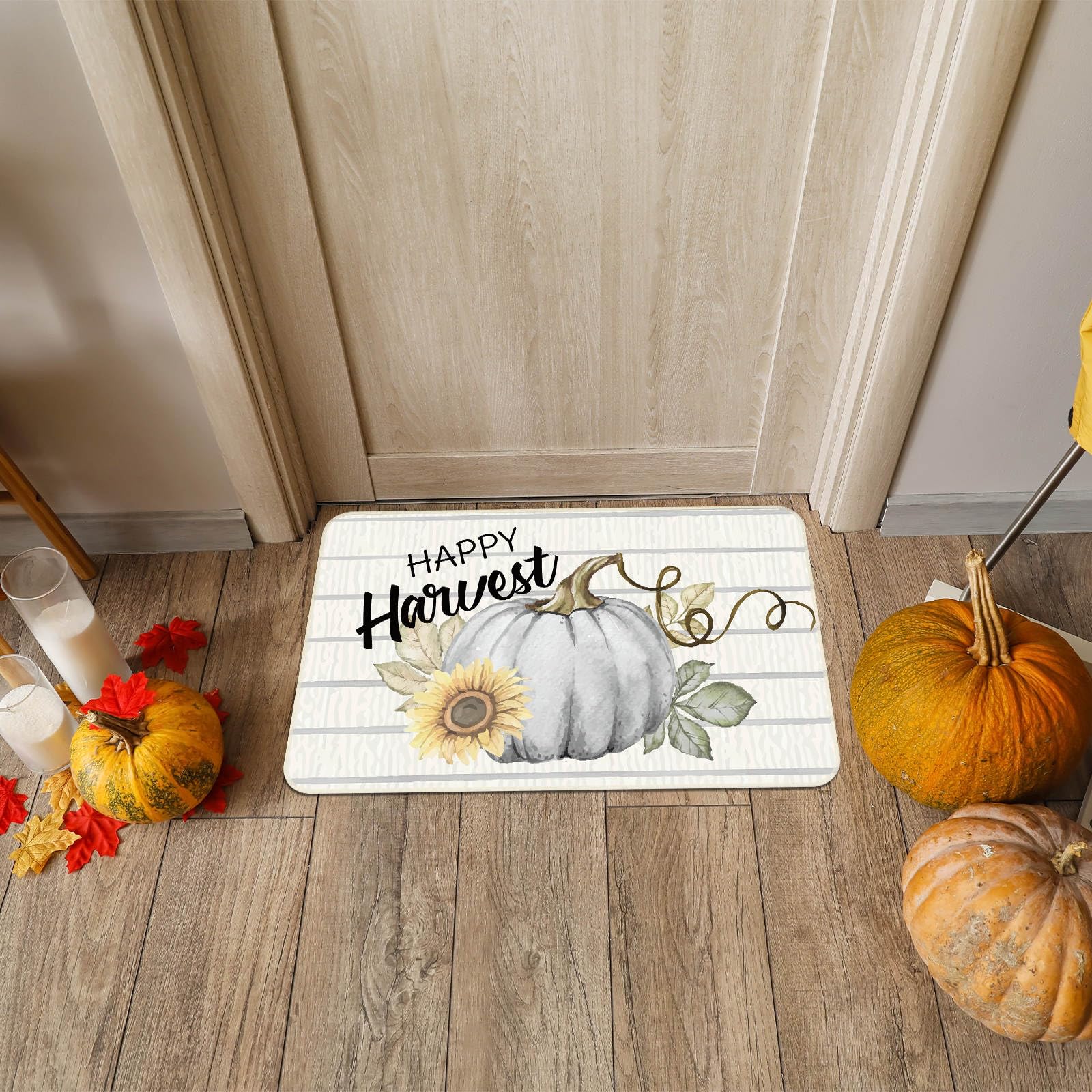 Tinideya - 2 Alfombrillas Antideslizantes De Fibra De Coco Para Halloween, Diseño De Calabaza, Color Negro, Naranja Y Búfalo, A Cuadros, Para Decoración De La Entrada Del Porche Delantero (negro Y