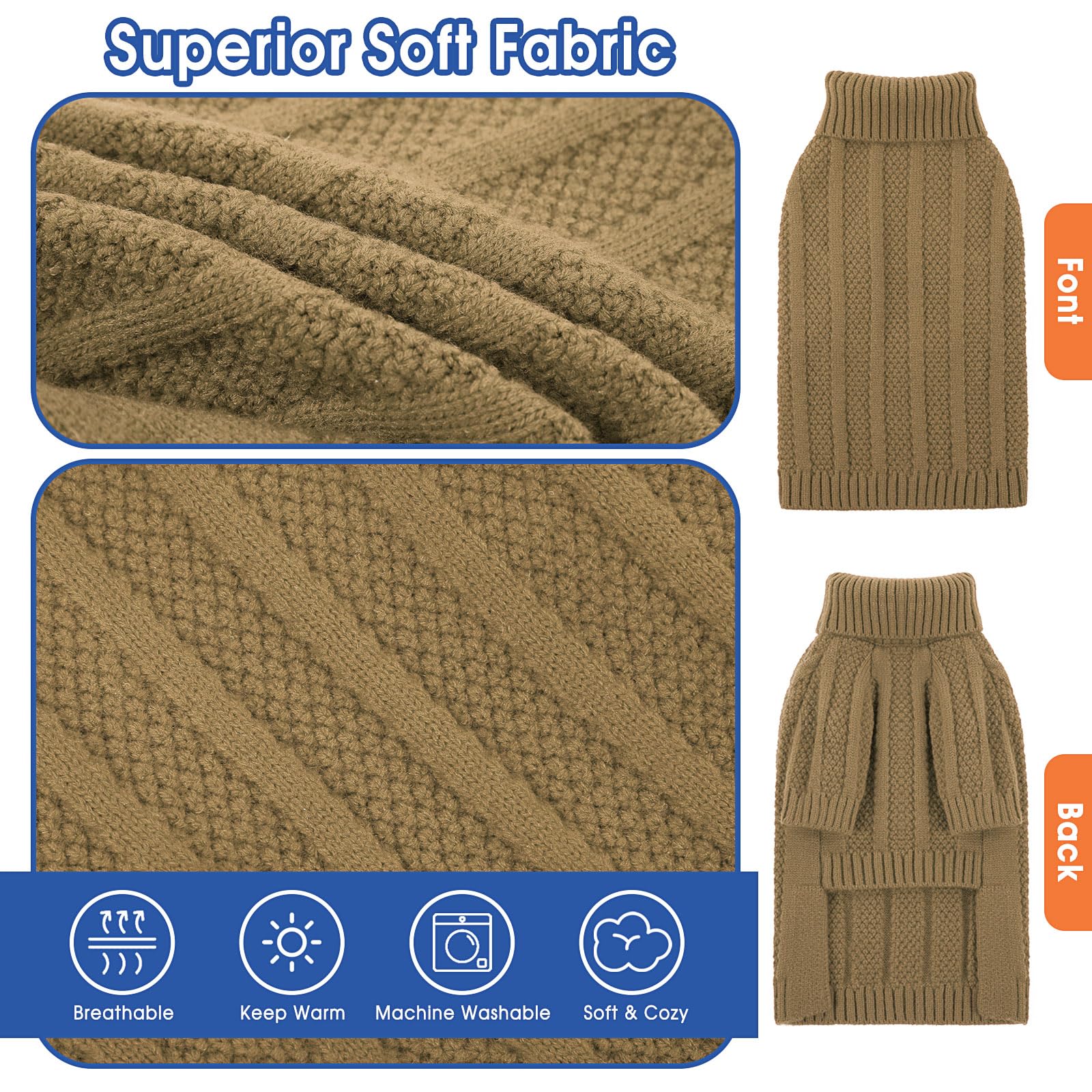 Queenmore Chihuahua Jumper, Turtleneck Long Sleeve Pullover for Boys Girls Yorkshire Poodle, Cockapoo (Camel, S) - Image 3