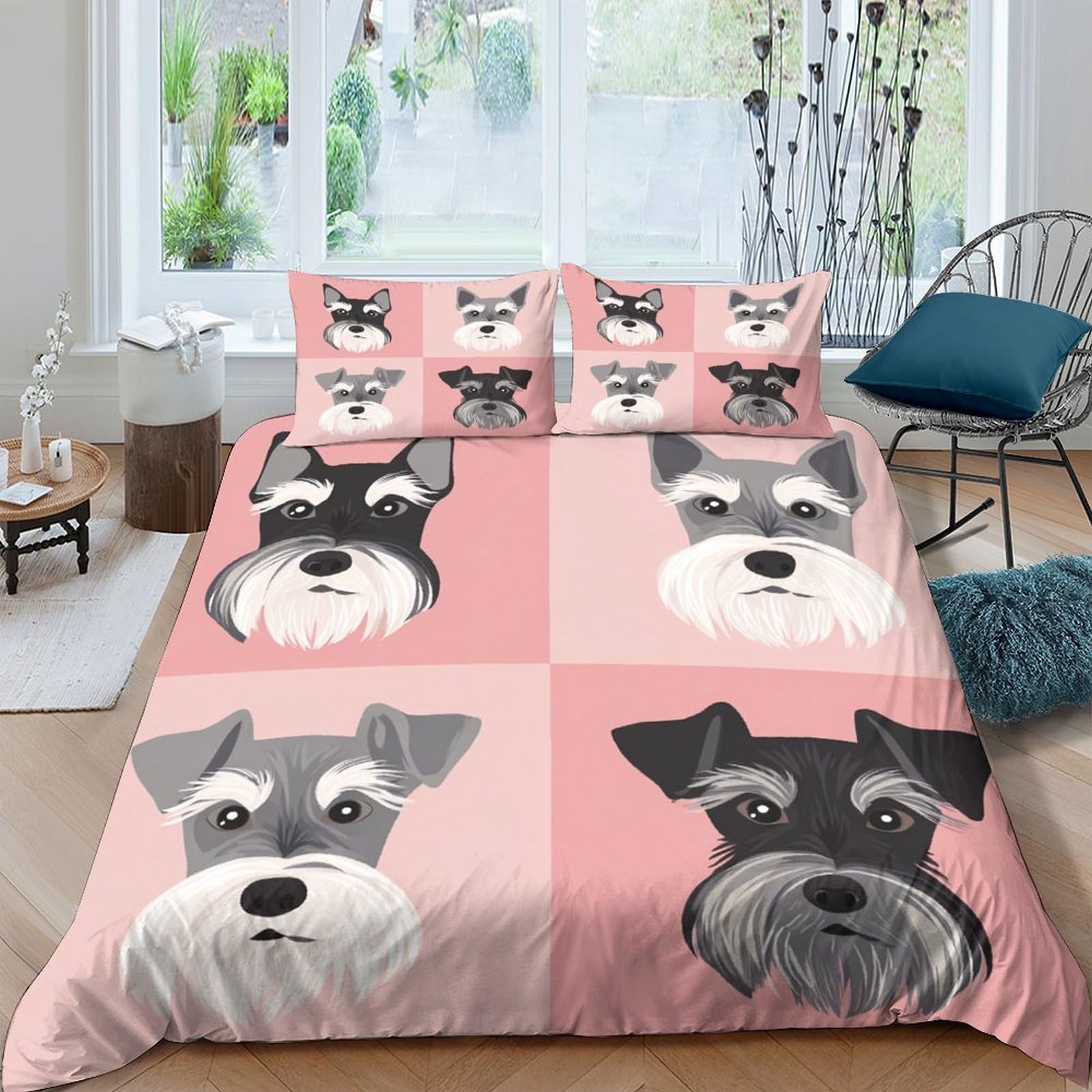 Ctjqhvkz Style-6 3D Printed Schnauzer Dog Fitted Sheet Microfiber Soft Pink Cartoon Bed Cover For Bedroom Dorm Mattress Protection Decor Single（135X200cm）