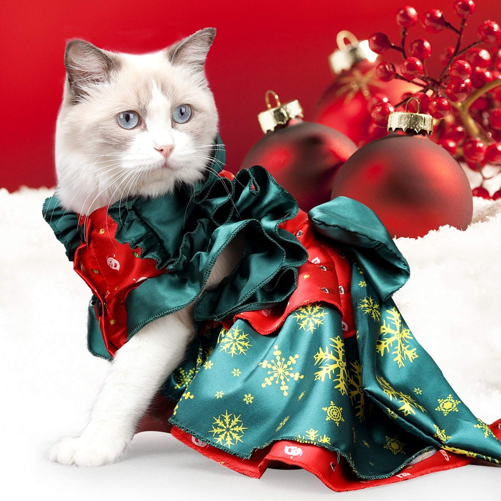 Cat Christmas Costume, Christmas Cat Dress Kitten Party Clothes Cat Santa Clothes Cloak Outfit Cosplay Decoration Party Suit Pet Coat for Small Medium Large Cats,M : Sports & Outdoors