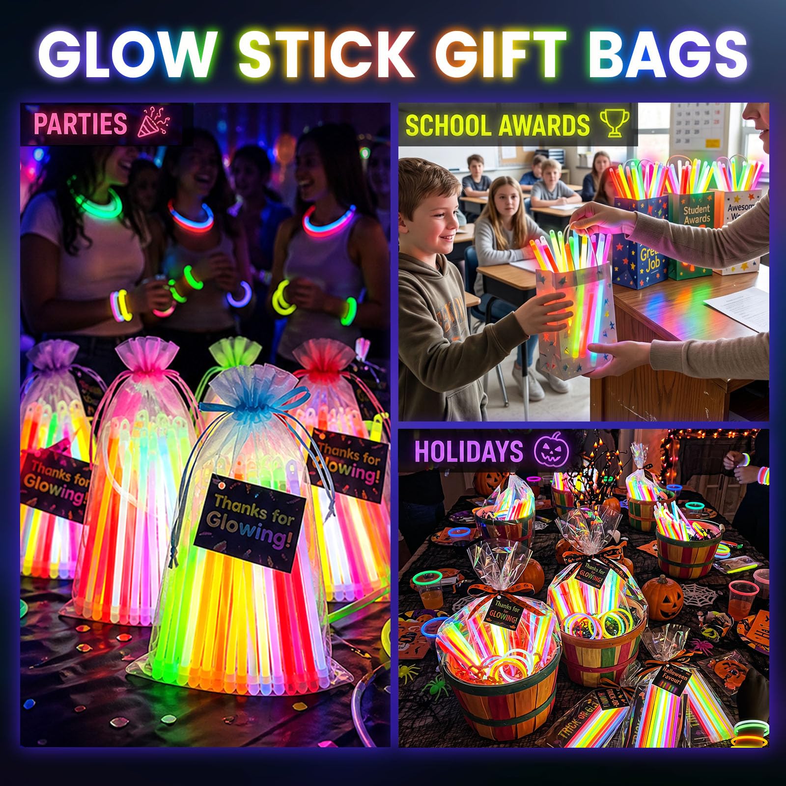 LovesTown 500PCS Glow Sticks with Bracelet Connectors for Parties