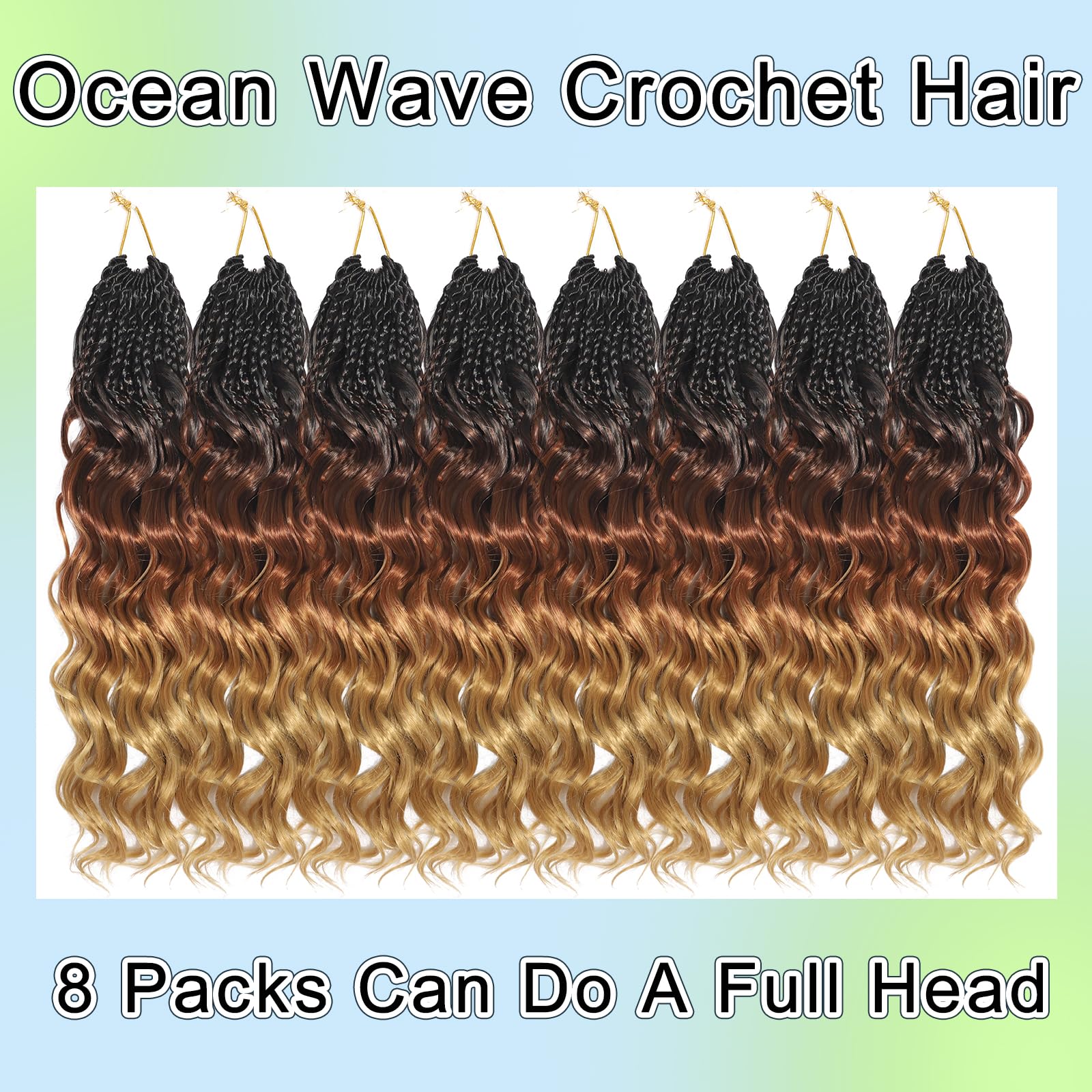 FLWAI Pre Looped Ocean Wave Crochet Hair 14 Inch 8 Packs Boho Style Hair Extensions Short Curly Crochet Hair Pre Twisted Synthetic Deep Wavy Curly Braiding Hair for Women (1B/30/27) - Image 4