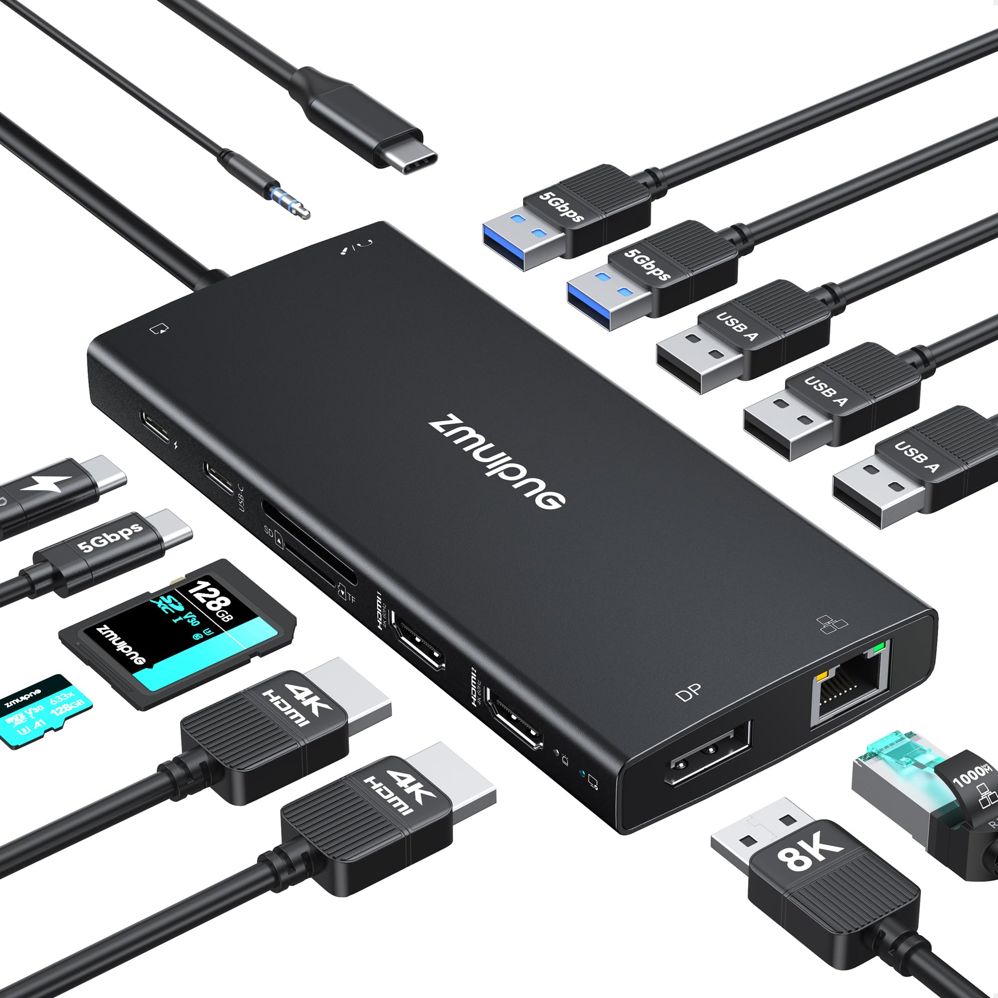 USB C Laptop Docking Station 3 Monitors 4K HDMI+8K DP for Dell HP
