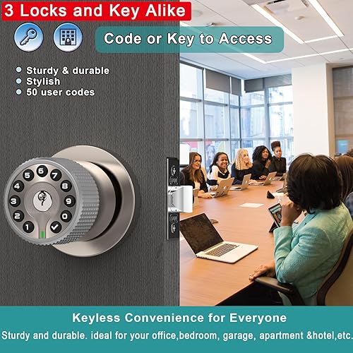 Miniatura 3 de Pomo de puerta de teclado con llave, cerradura de puerta de entrada sin llave, cerradura de código, cerradura automática, 50 códigos de usuario,
