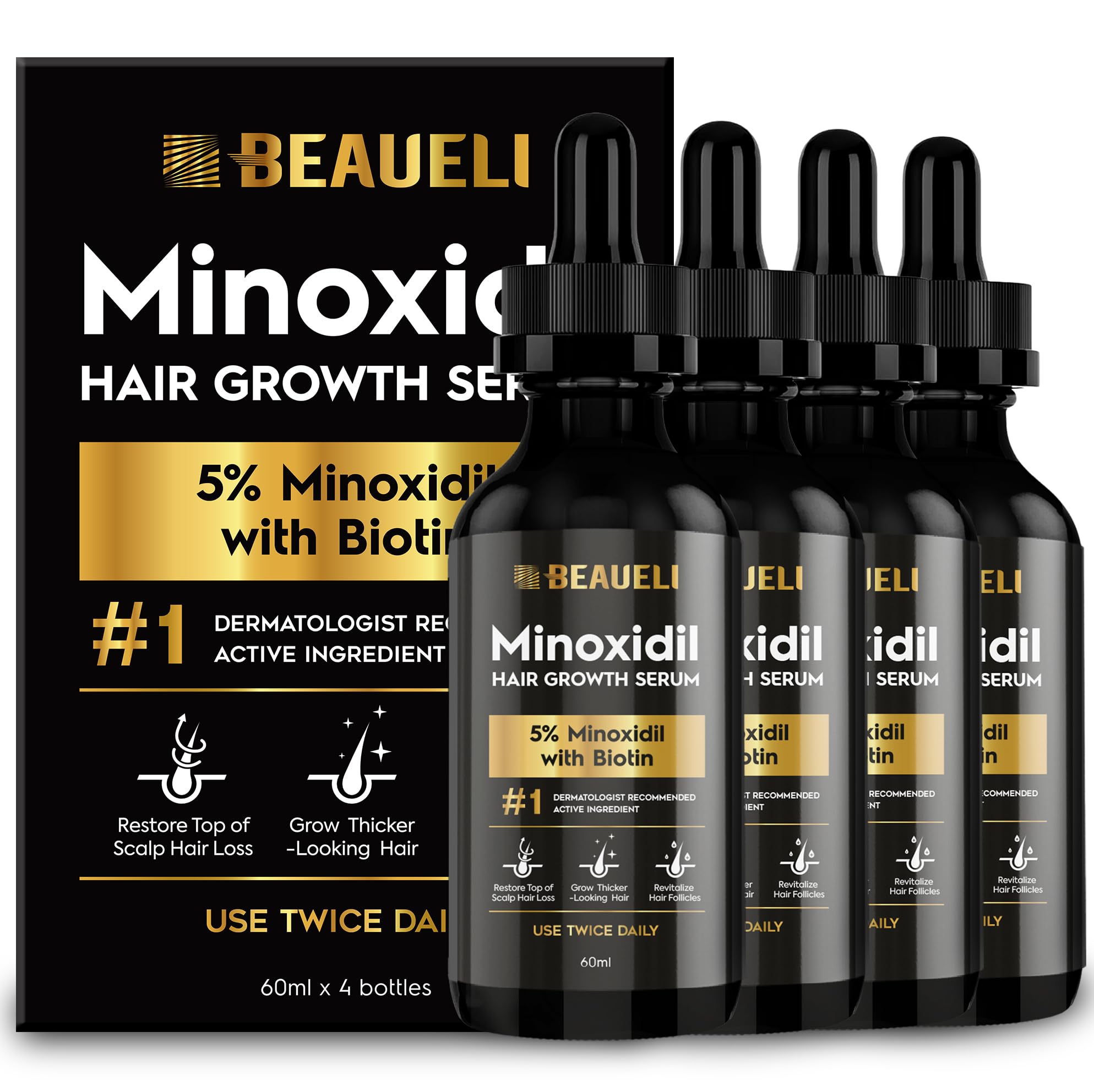 5% Minoxidil Hair Growth Serum for Men & Women, Beard Growth Oil 2oz 4pcs