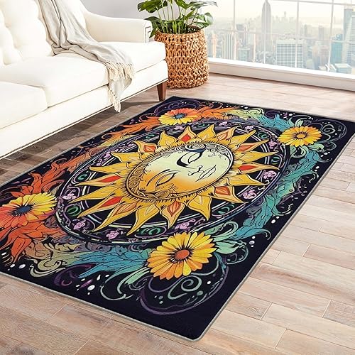 Alfombra de sol y decoración del hogar, alfombra de 5 x 7 pies, alfombras estéticas para sala de estar, dormitorio, alfombra celestial, lavable,