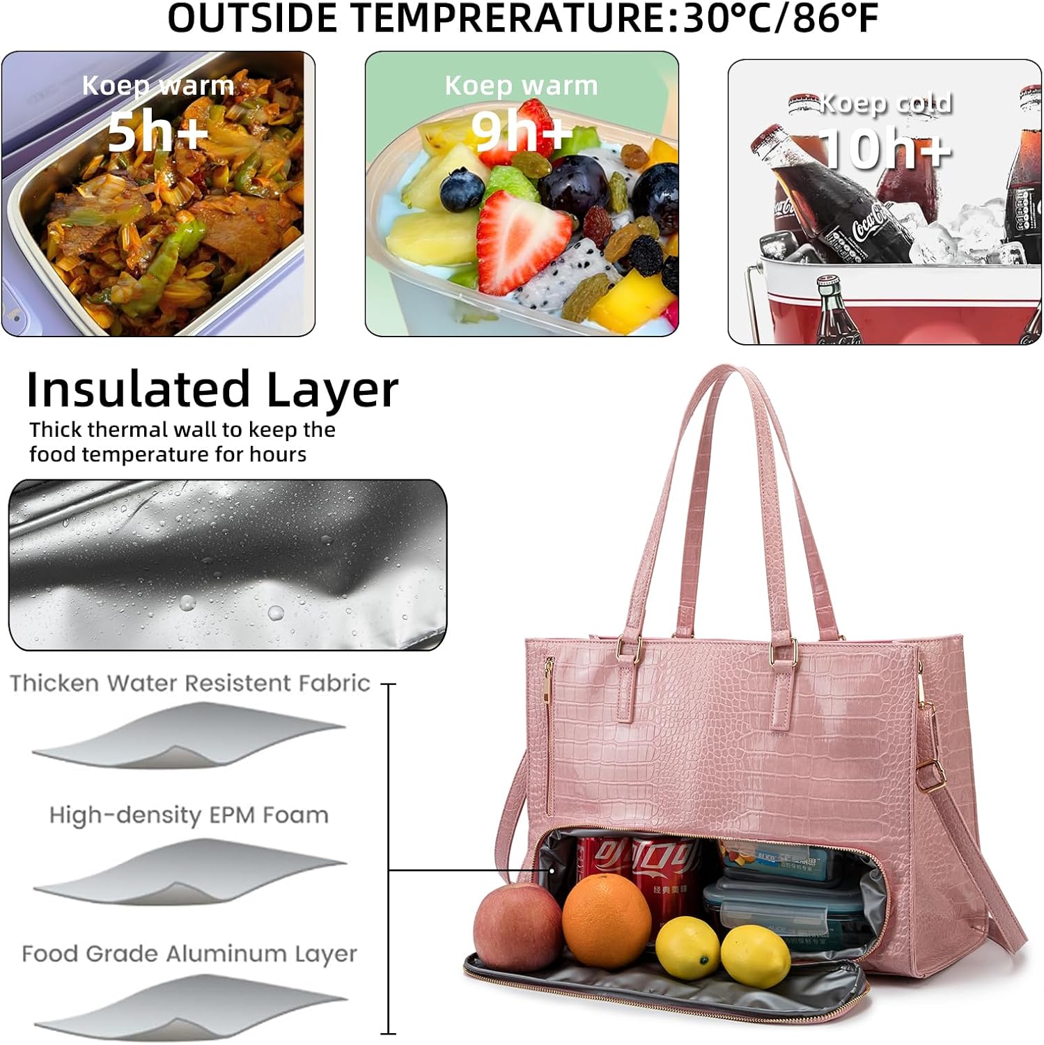 ROYAFAIR Lunch Tote Bag for Women, 15.6 Inch Laptop Bag with Insulated Lunch Compartment - Image 3