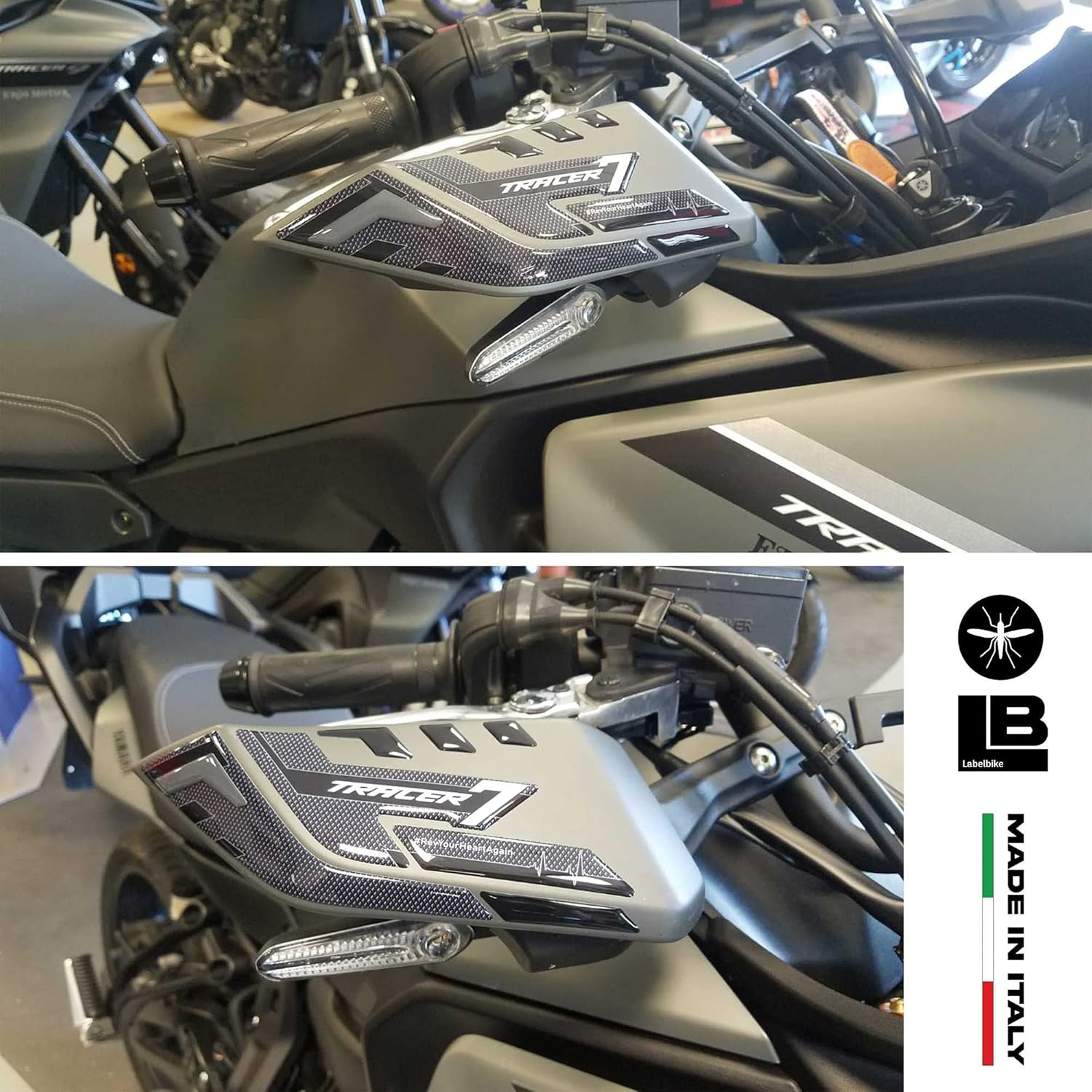labelbike - 3D Stickers Motorcycle Handguards Protection and Decoration in Resin Compatible with Yamaha Tracer 7 2021 - Grey Color