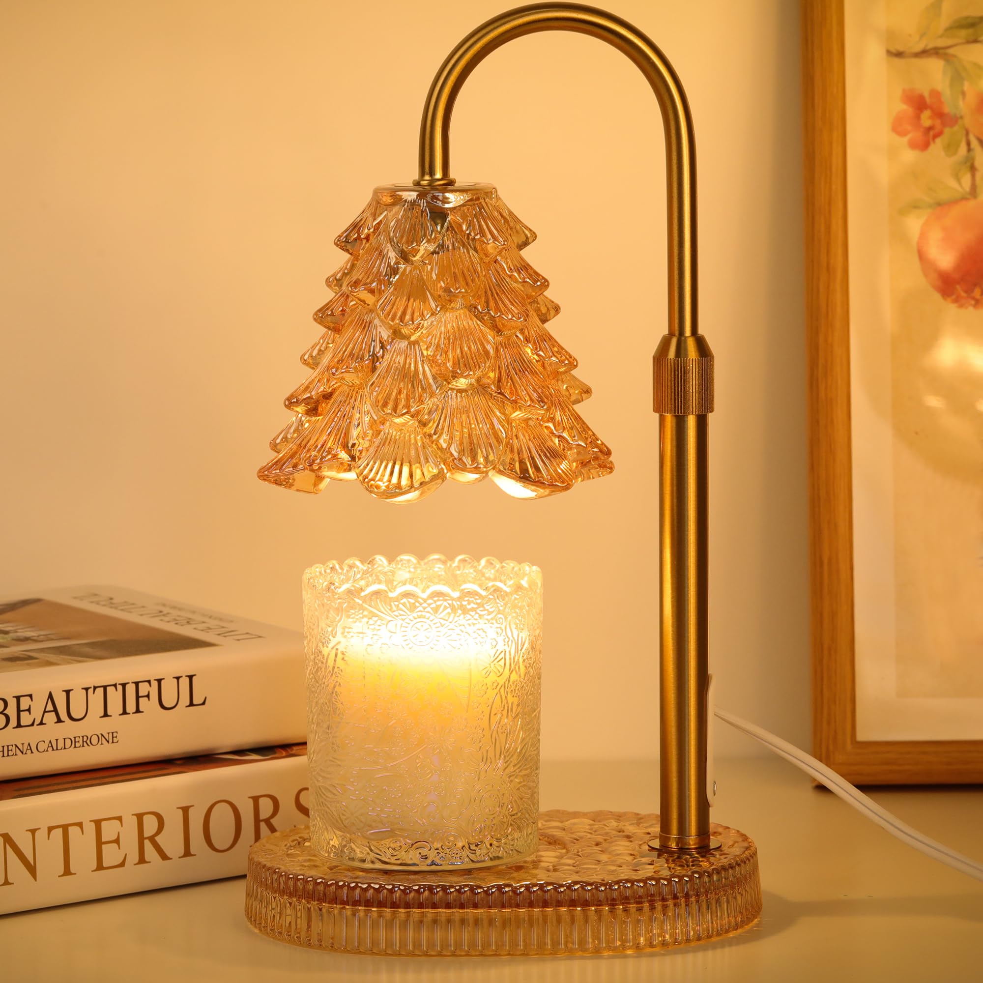 Tree-Shaped Candle Warmer Lamp with Timer & Dimmer – Adjustable Wax Melt Lamp for Jar Candles, Home Decor Accent for Women – 2 Bulbs, Flame-Free & No-Smoke Use (Amber)