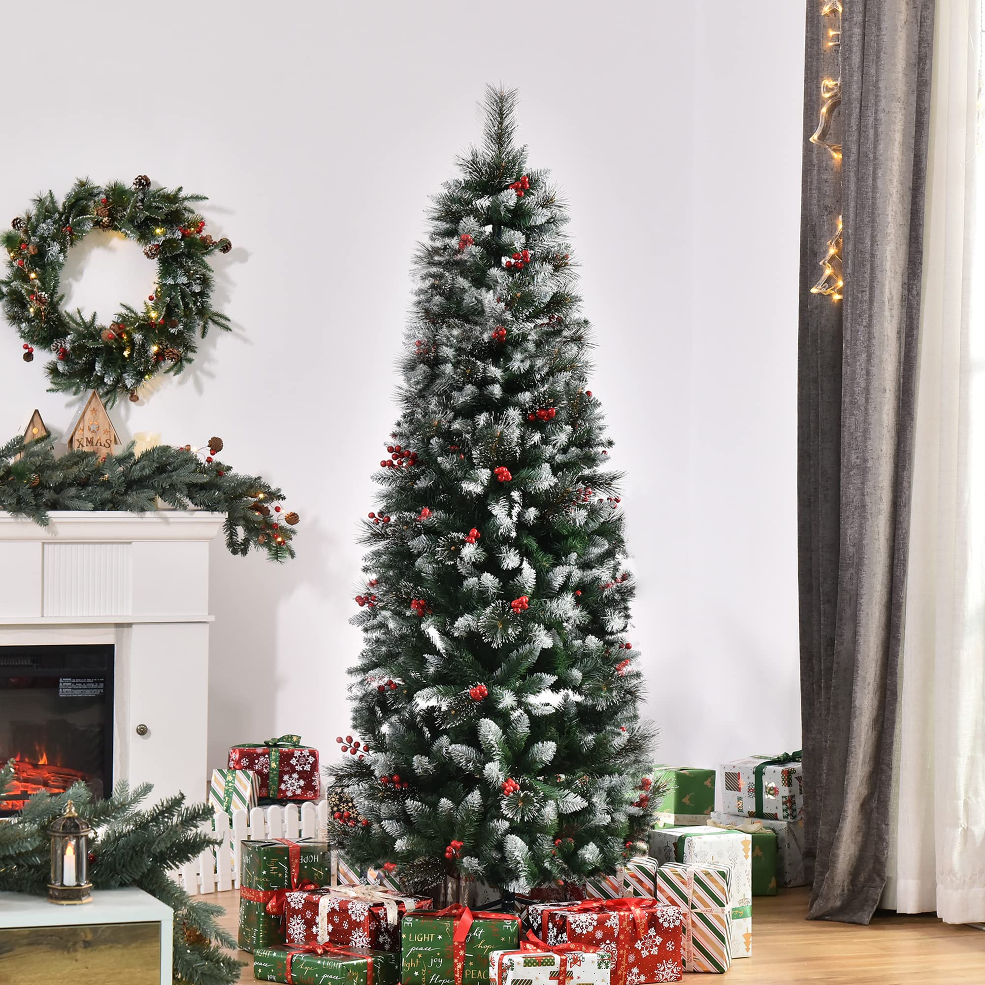 HOMCOM Árbol de Navidad 180 cm con Nieve 539 Ramas Base Plegable Verde