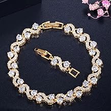 Fashion Exquisite Wave Crystal Stone Bracelet Women Birthday Jewelry Gift Couple Jewelry Tennis Bracelet Ladies Party Jewelry (White)