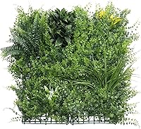 Vista 24 de E&K Panel de valla de plantas artificiales de 20 x 20 pulgadas, hojas sintéticas, césped, panel de privacidad para interiores y exteriores