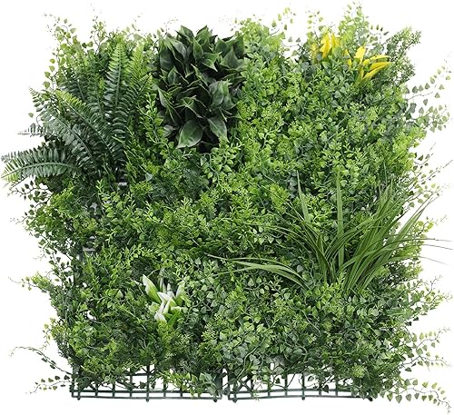 Miniatura 1 de E&K Panel de valla de plantas artificiales de 20 x 20 pulgadas, hojas sintéticas, césped, panel de privacidad para interiores y exteriores (estilo