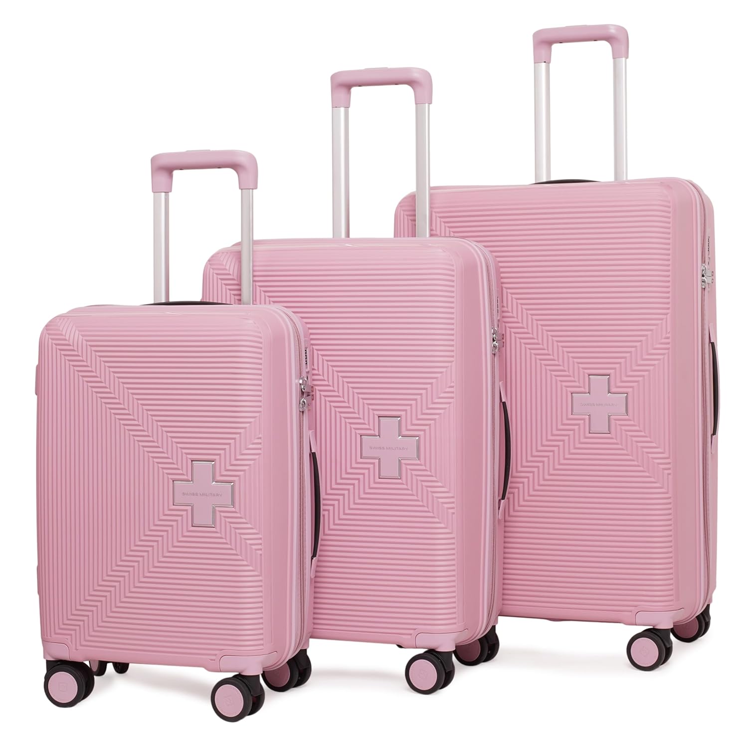 Swiss Military Maze Hard Top Luggage Trolley Bag Set of 3 Combo (Small 55cm, Medium 65cm & Large 75cm) PP Material Travel Suitcase with TSA-Lock & Body Coloured 360 Degree Rotatable 8-Wheels -Peach